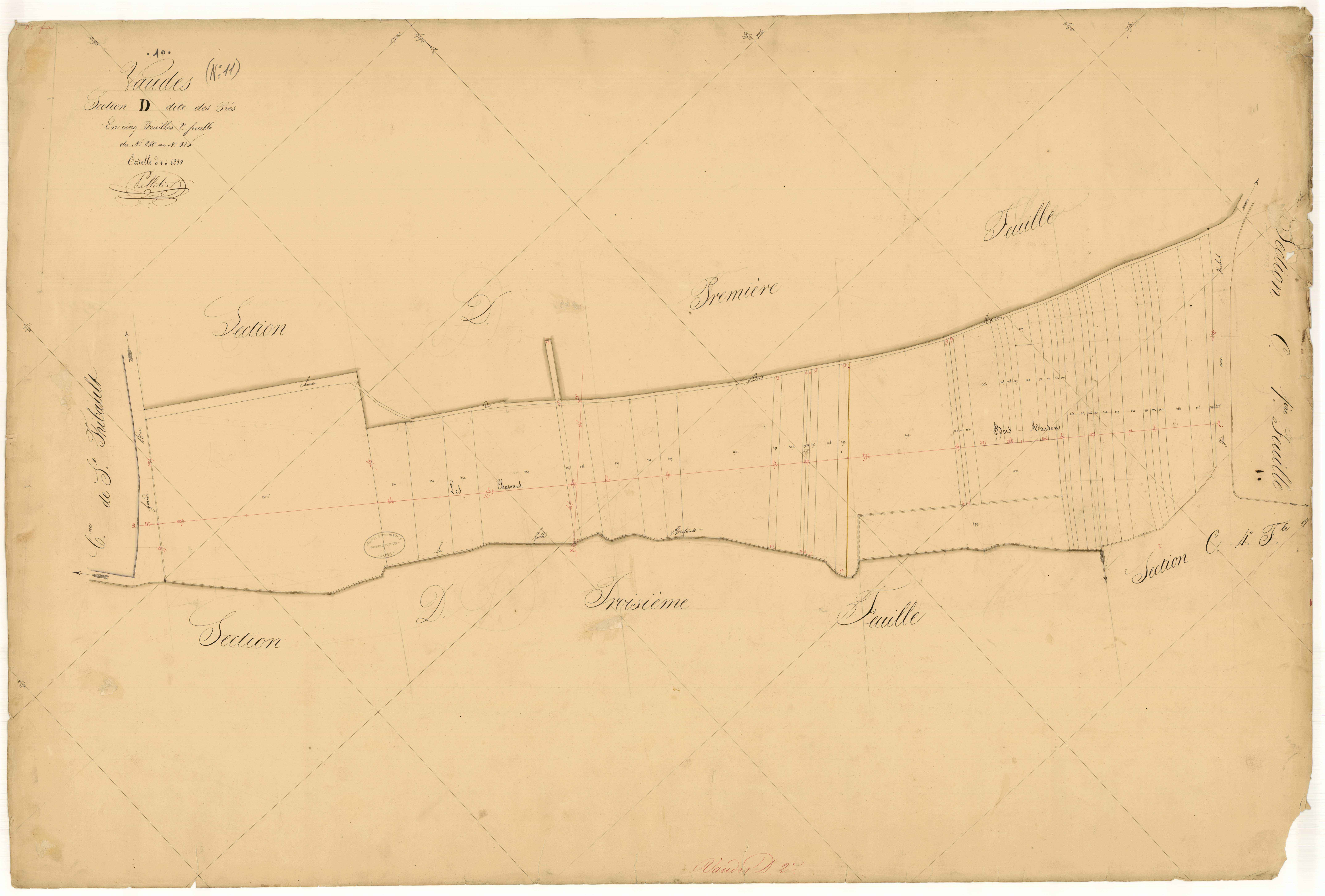 Vaudes, section D dite des prés, feuille  n° 2, parcelles n° 280-326