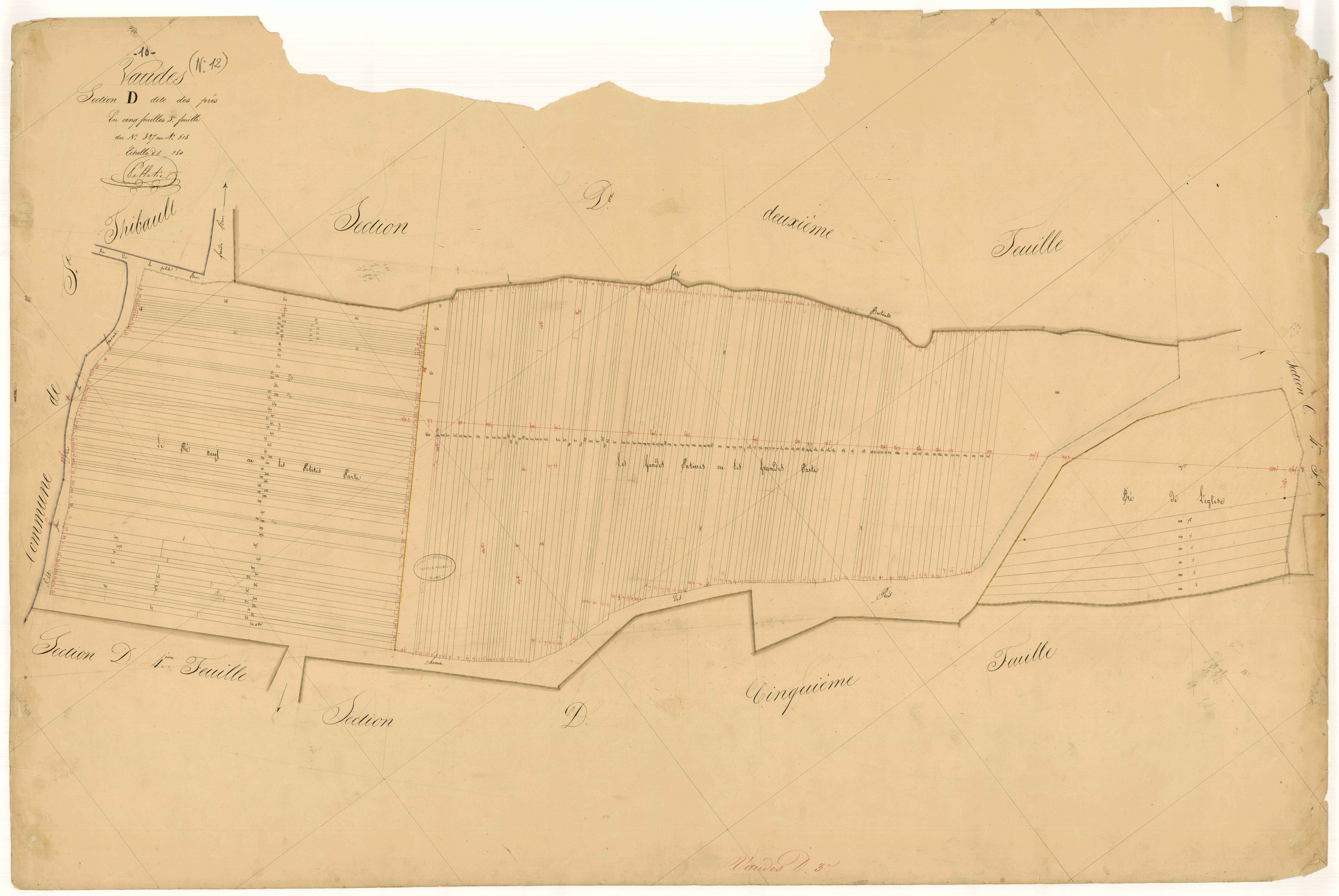 Vaudes, section D dite des prés, feuille  n° 3, parcelles n° 327-518
