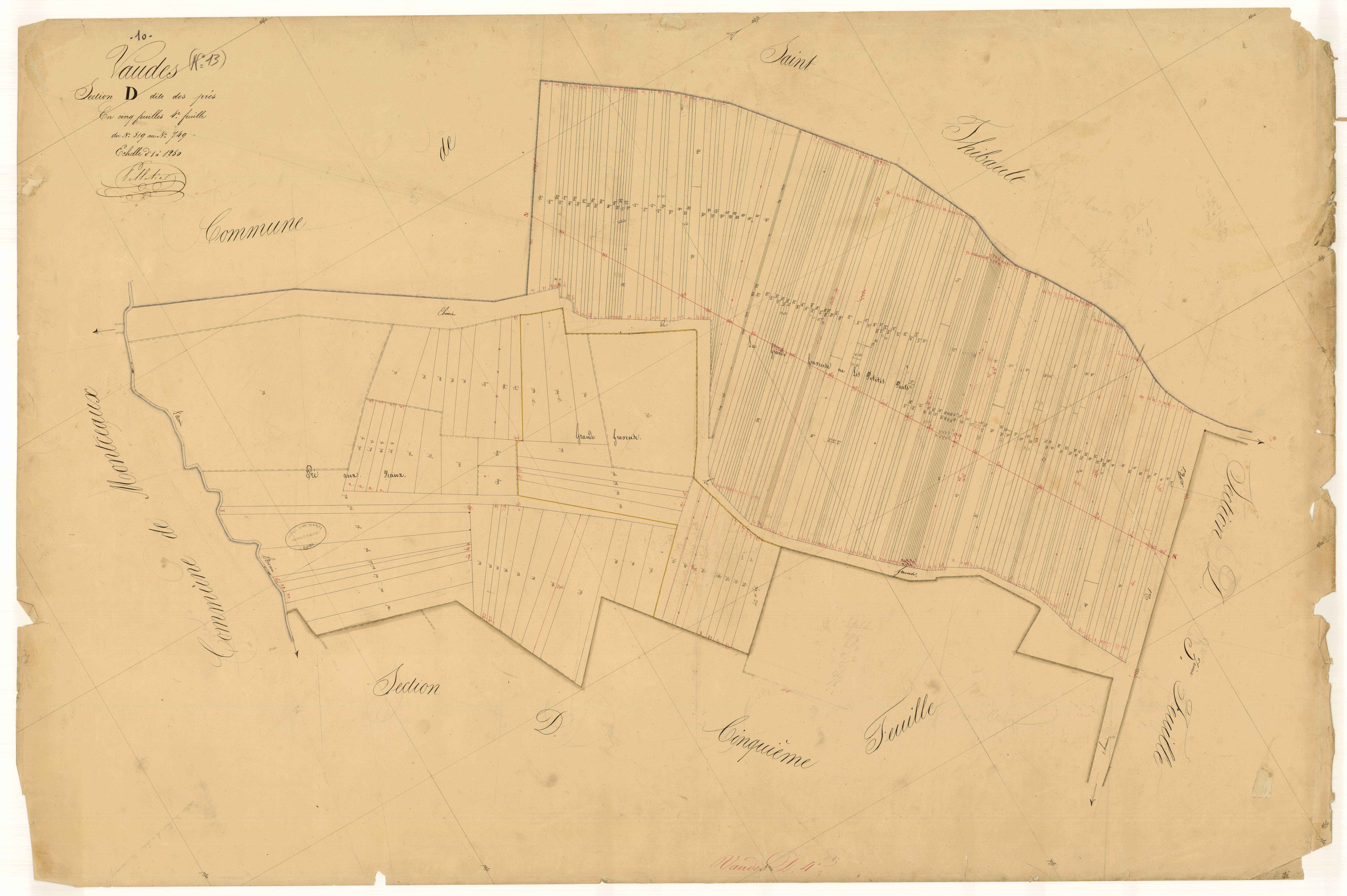 Vaudes, section D dite des prés, feuille  n° 4, parcelles n° 519-749