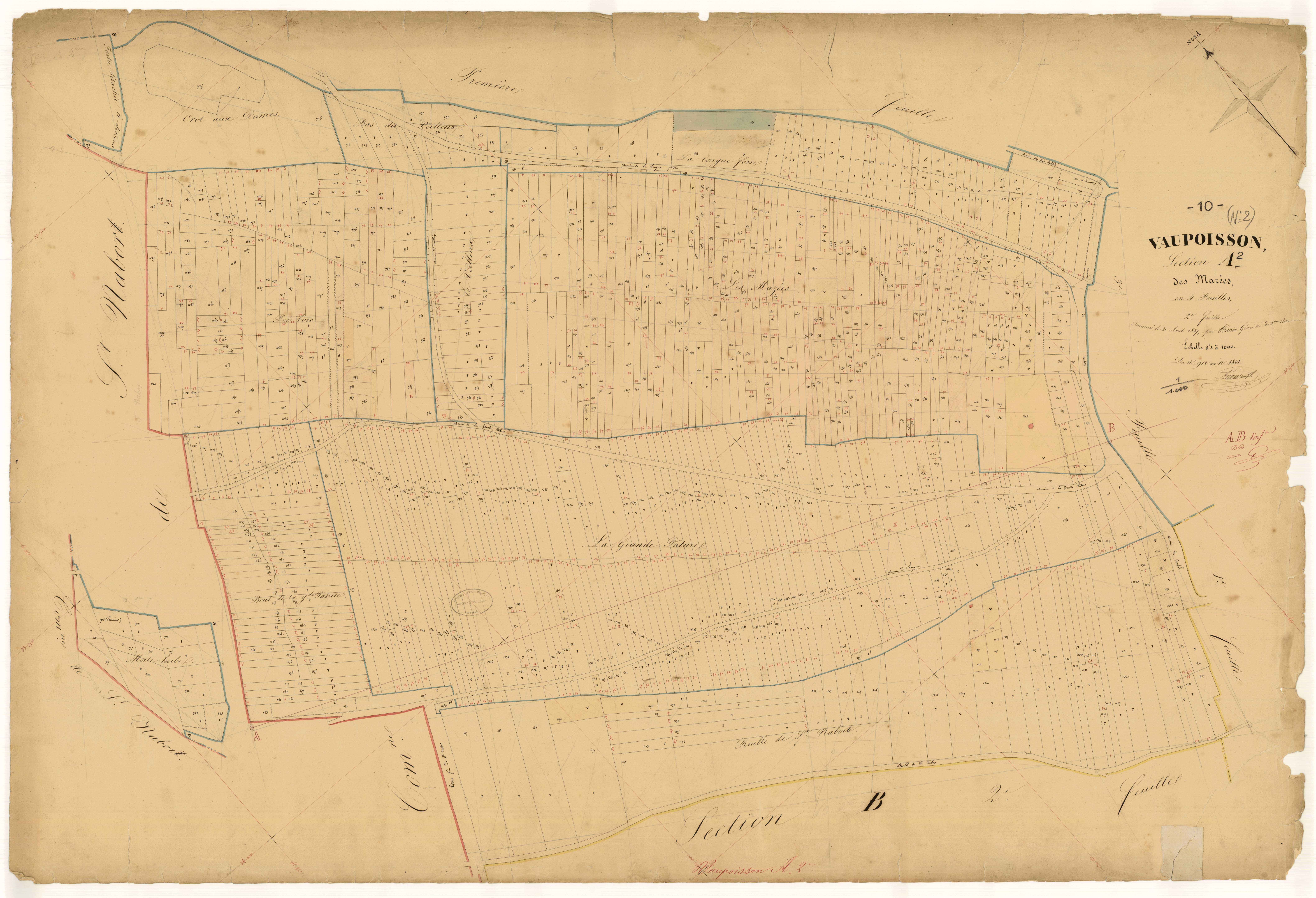 Vaupoisson, section A dite des mazées, feuille  n° 2, parcelles n°912-1801