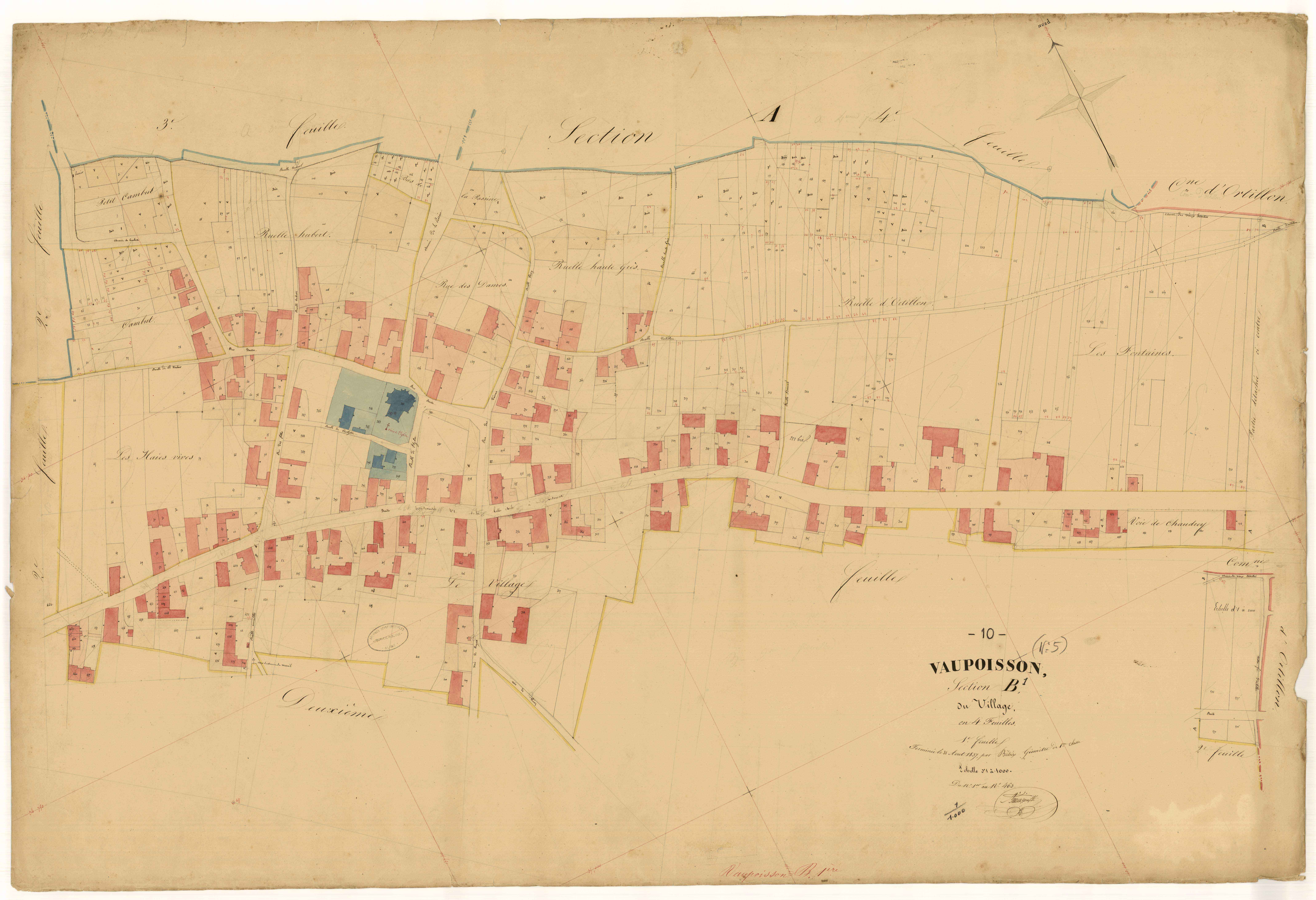 Vaupoisson, section B dite du village, feuille  n° 1, parcelles n°1-463