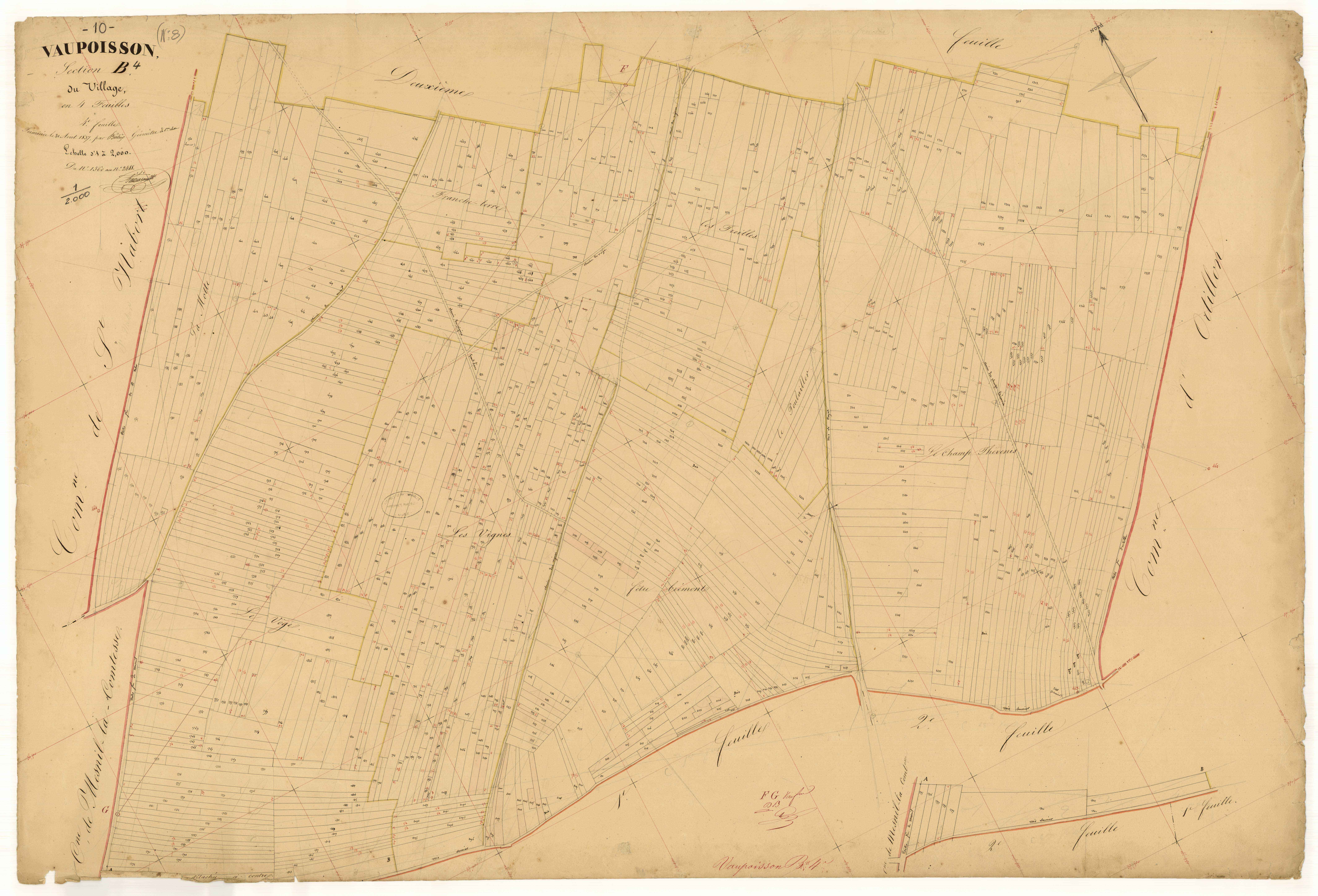Vaupoisson, section B dite du village, feuille  n° 4, parcelles n°1560-2488