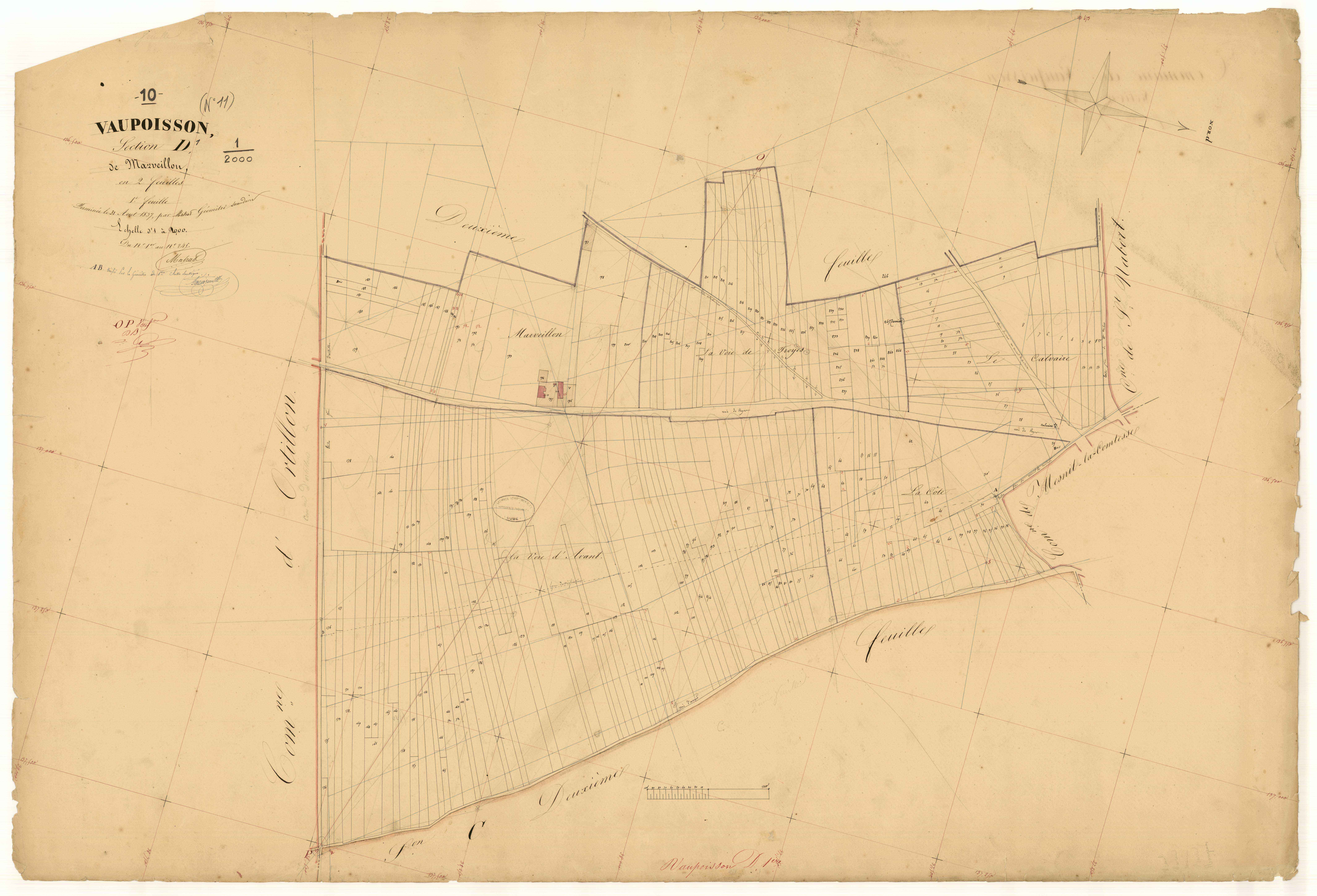 Vaupoisson, section D dite de Marveillon, feuille  n° 1, parcelles n°1-245