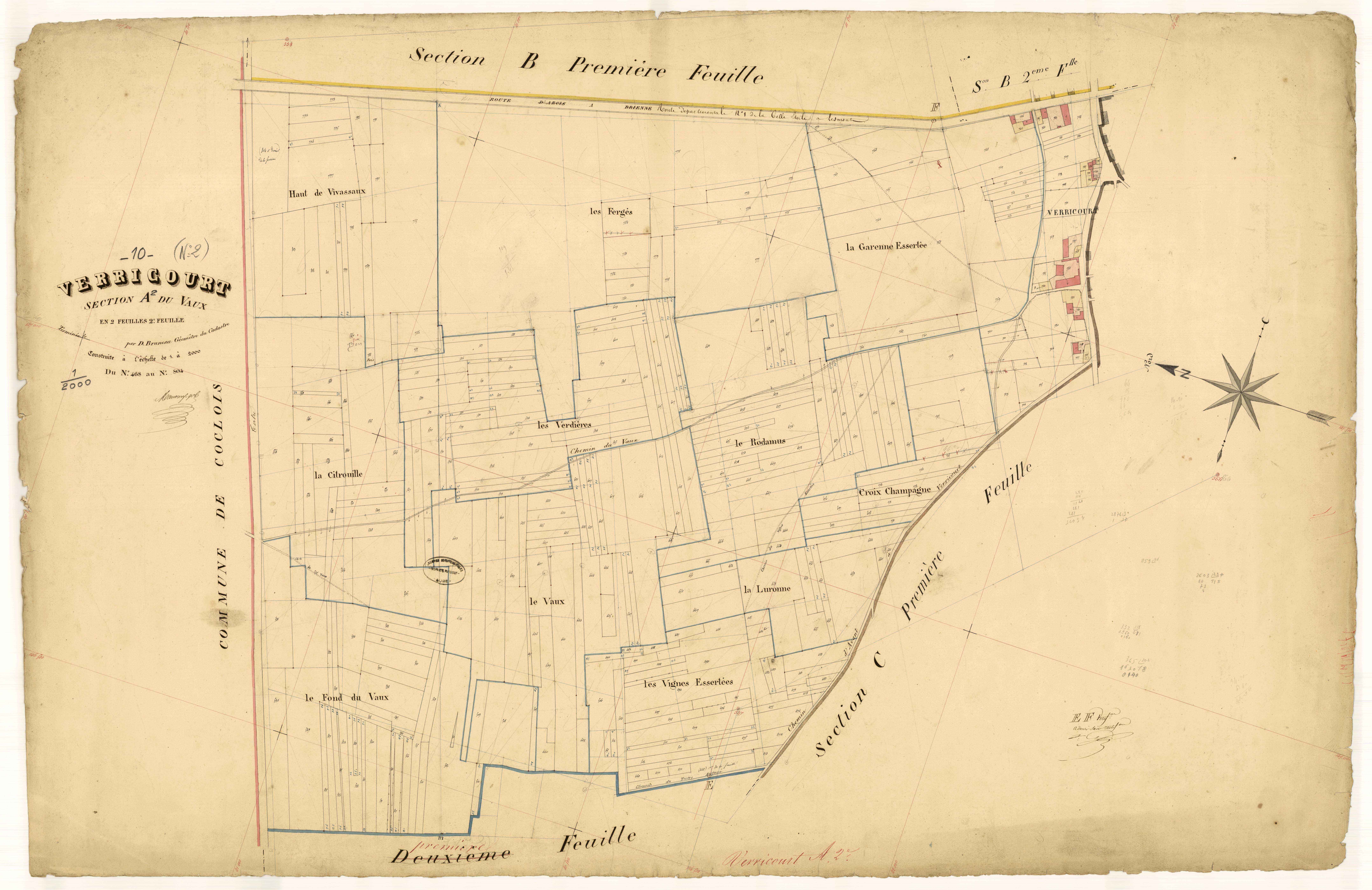 Verricourt, section A dite du Vaux, feuille n°2, parcelles n°468-804