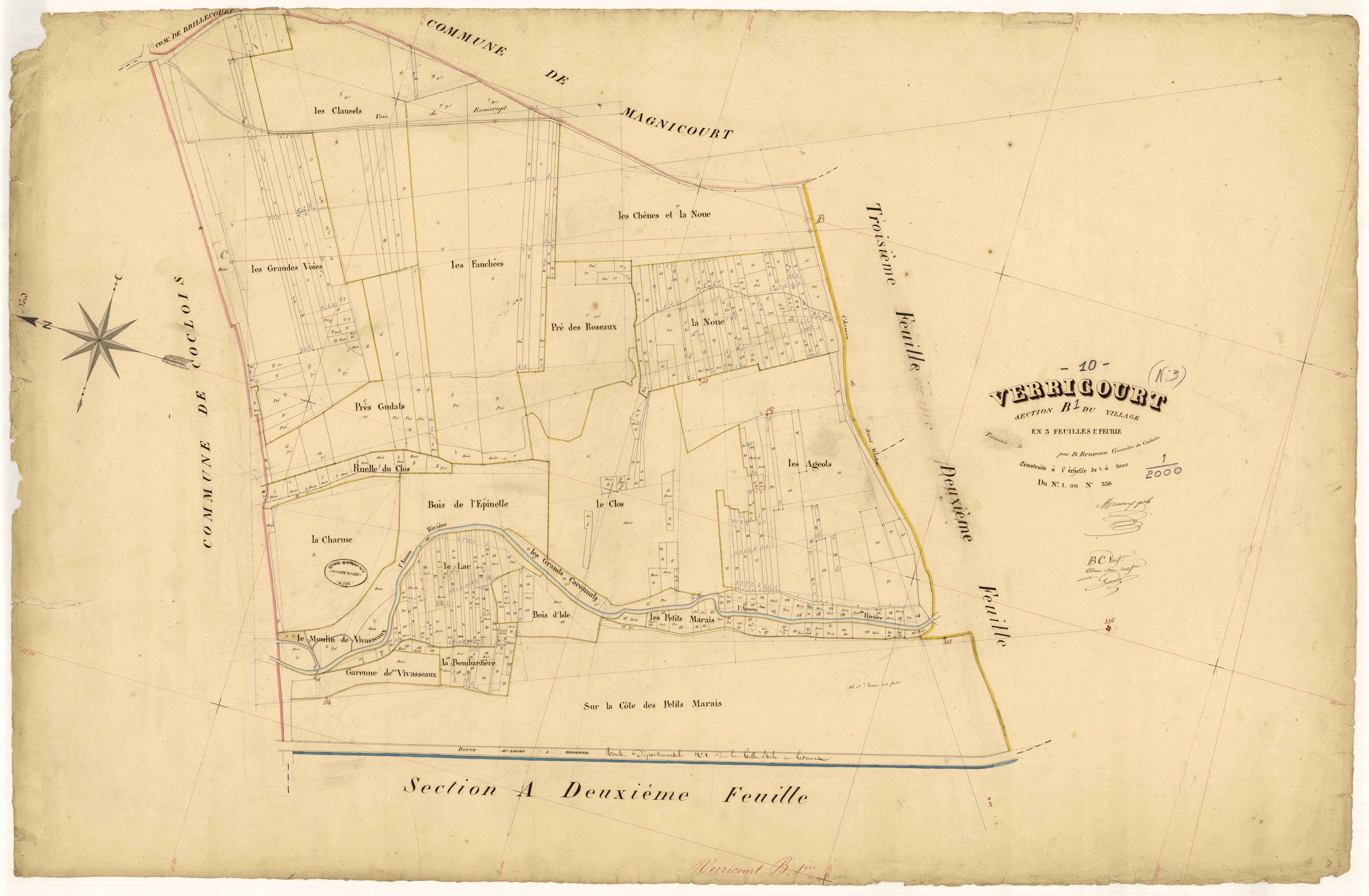 Verricourt, section B dite du village, feuille n°1, parcelles n°1-336