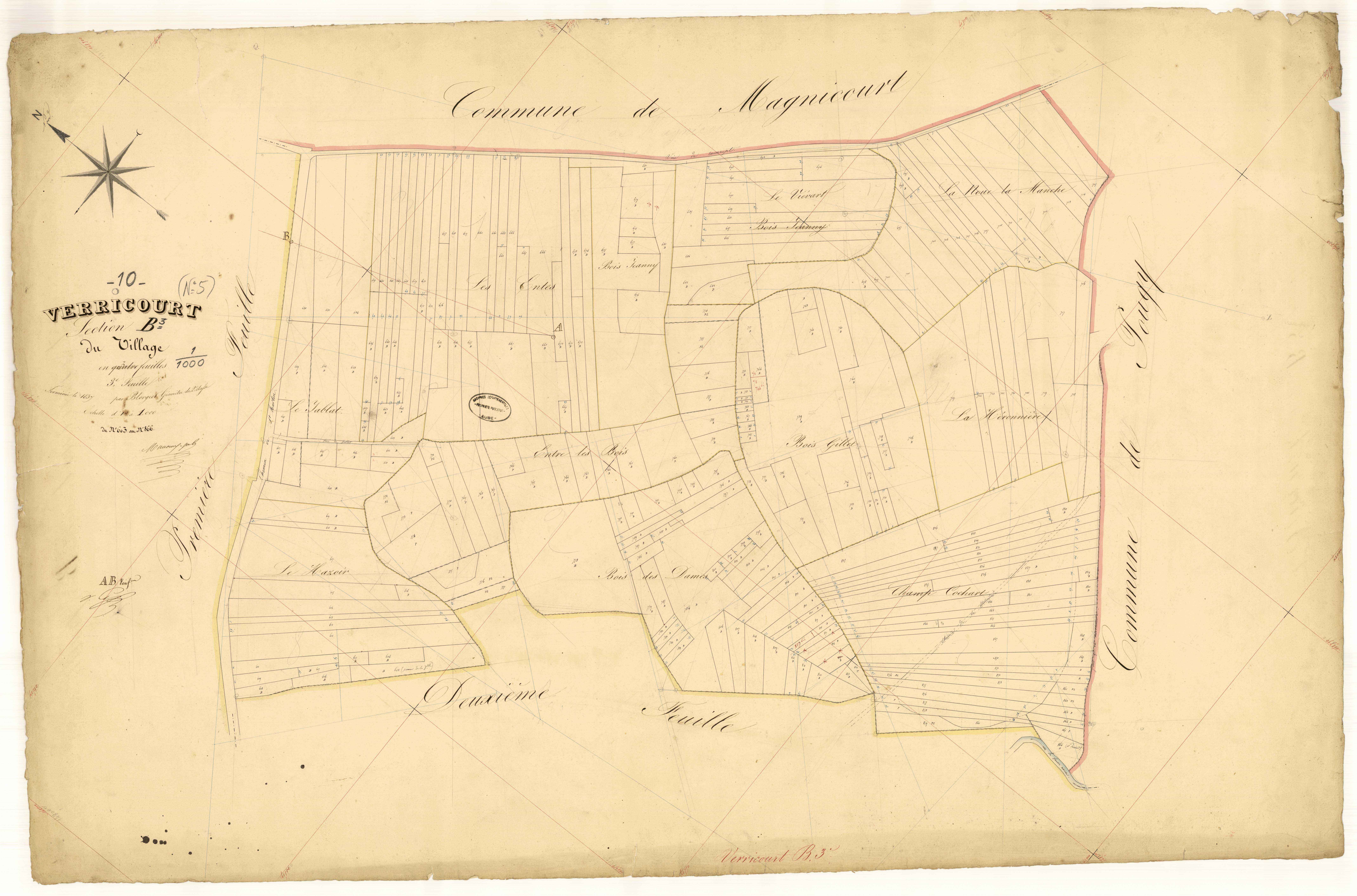 Verricourt, section B dite du village, feuille n°3, parcelles n°603-866
