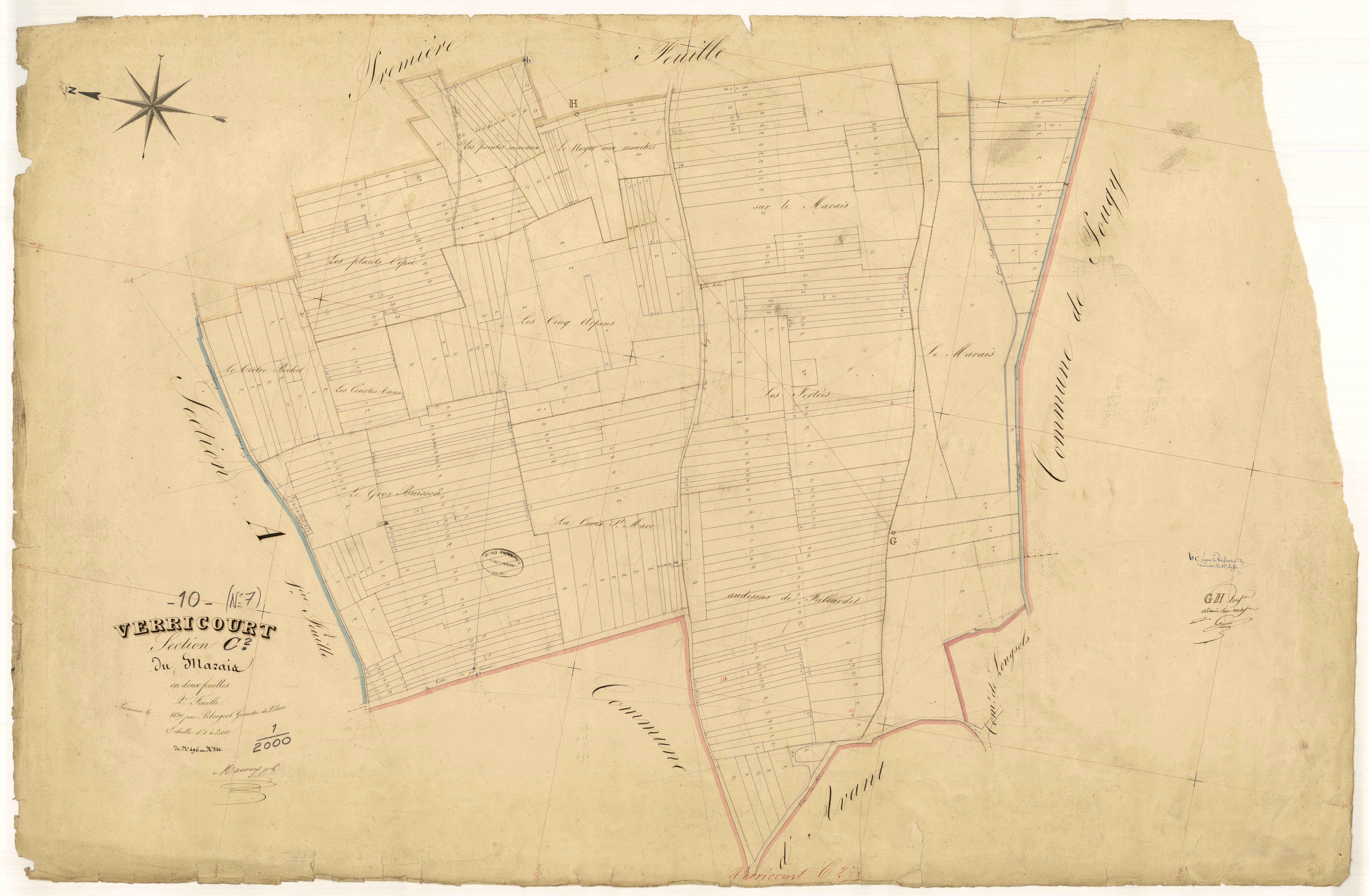 Verricourt, section C dite du Marais, feuille n°2, parcelles n°496-840