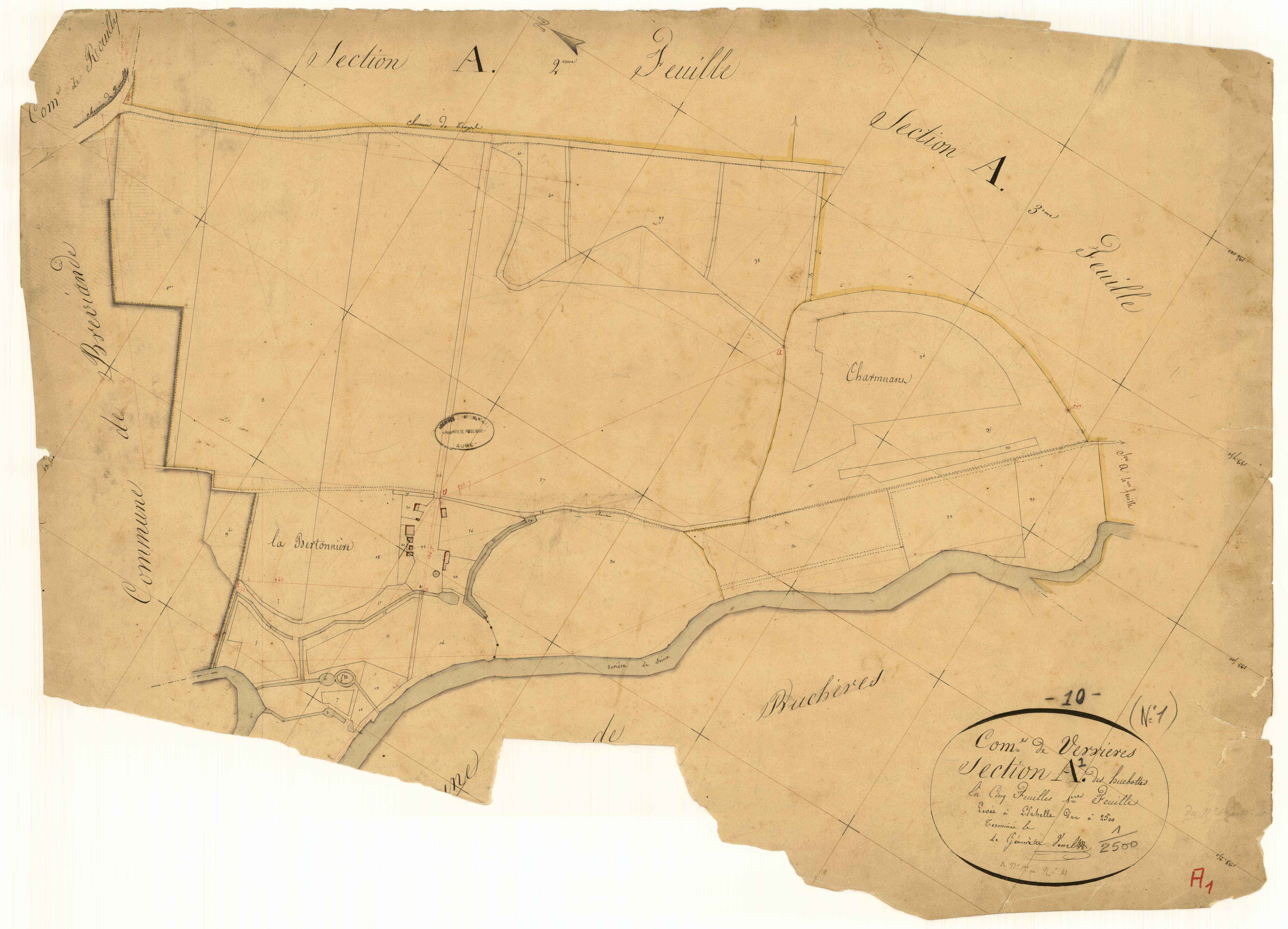 Verrières, section A dite des huchottes, feuille n°1, parcelles n° 1-41