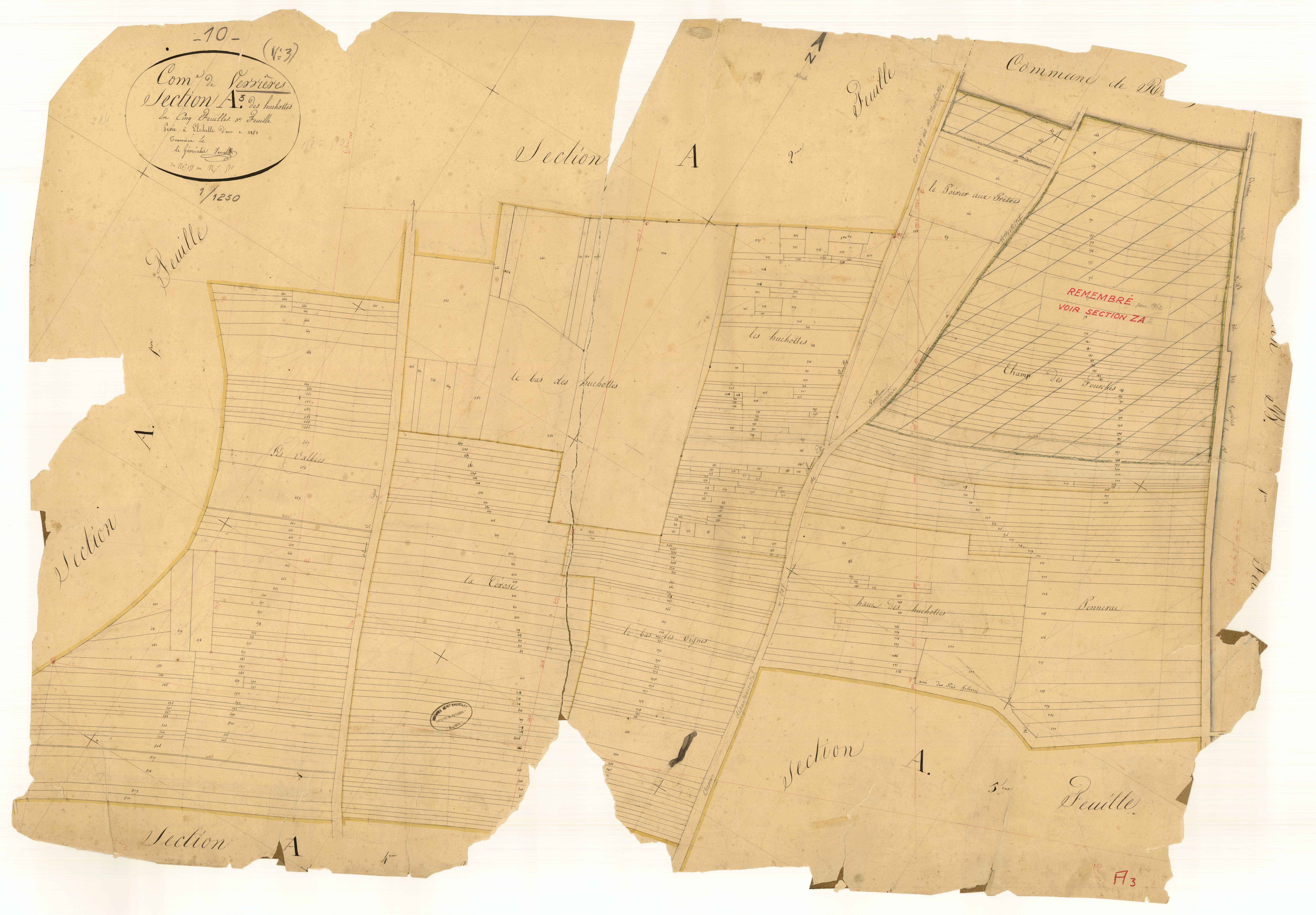 Verrières, section A dite des huchottes, feuille n°3, parcelles n° 158-510