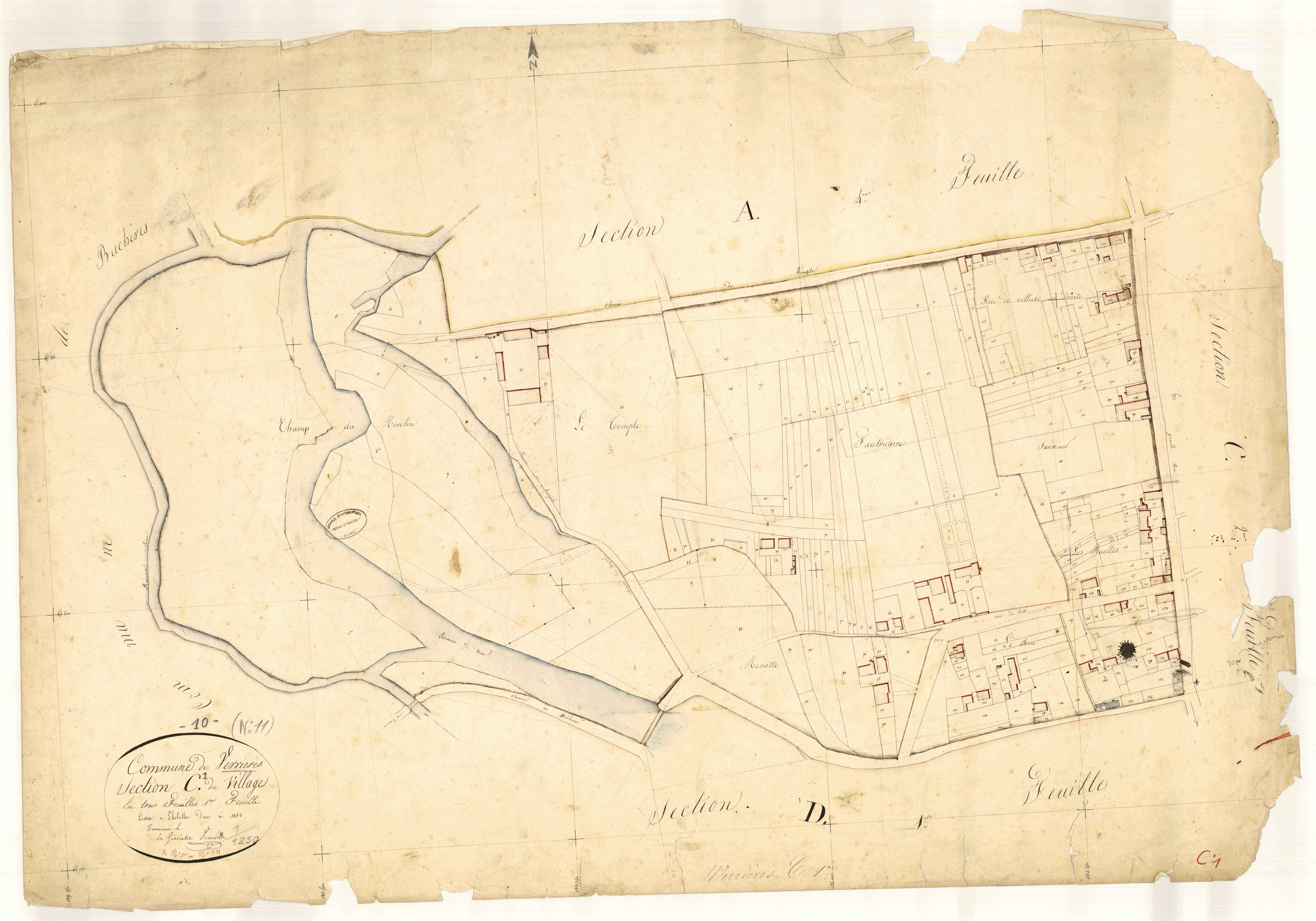 Verrières, section C dite du village, feuille n°1, parcelles n° 1-231