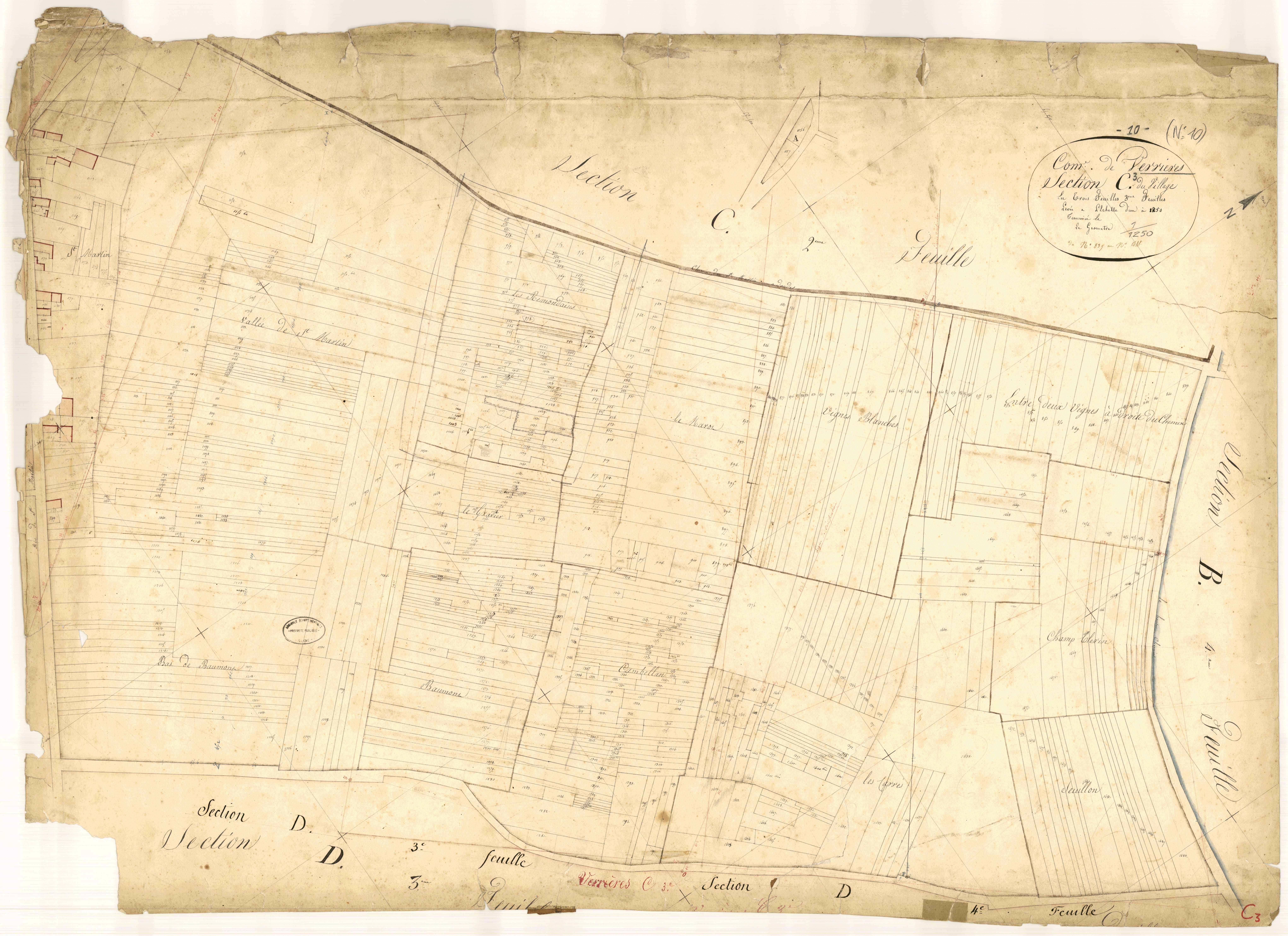 Verrières, section C dite du village, feuille n°3, parcelles n° 839-1488