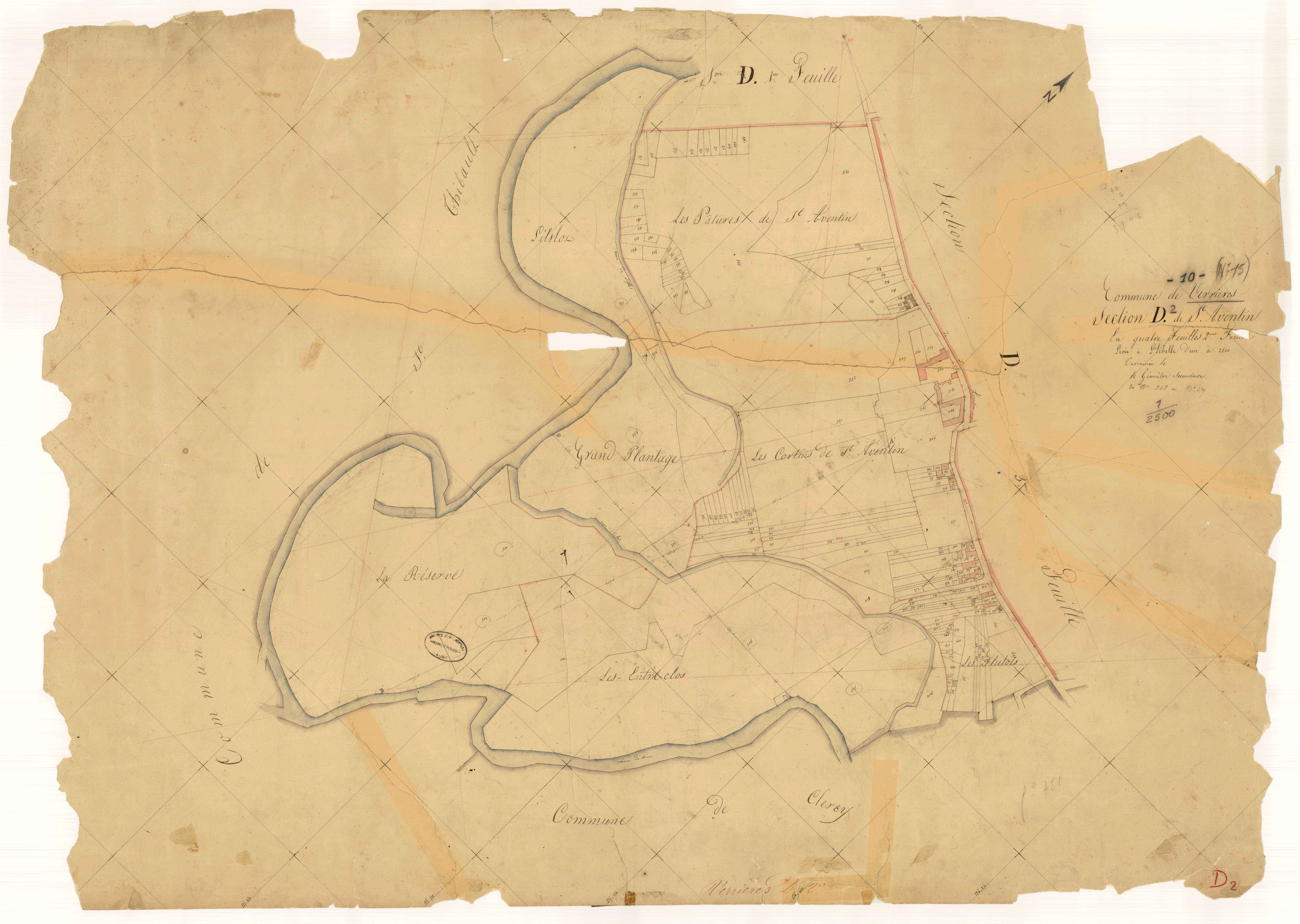 Verrières, section D dite de Saint-Aventin, feuille n°2, parcelles n° 248-429