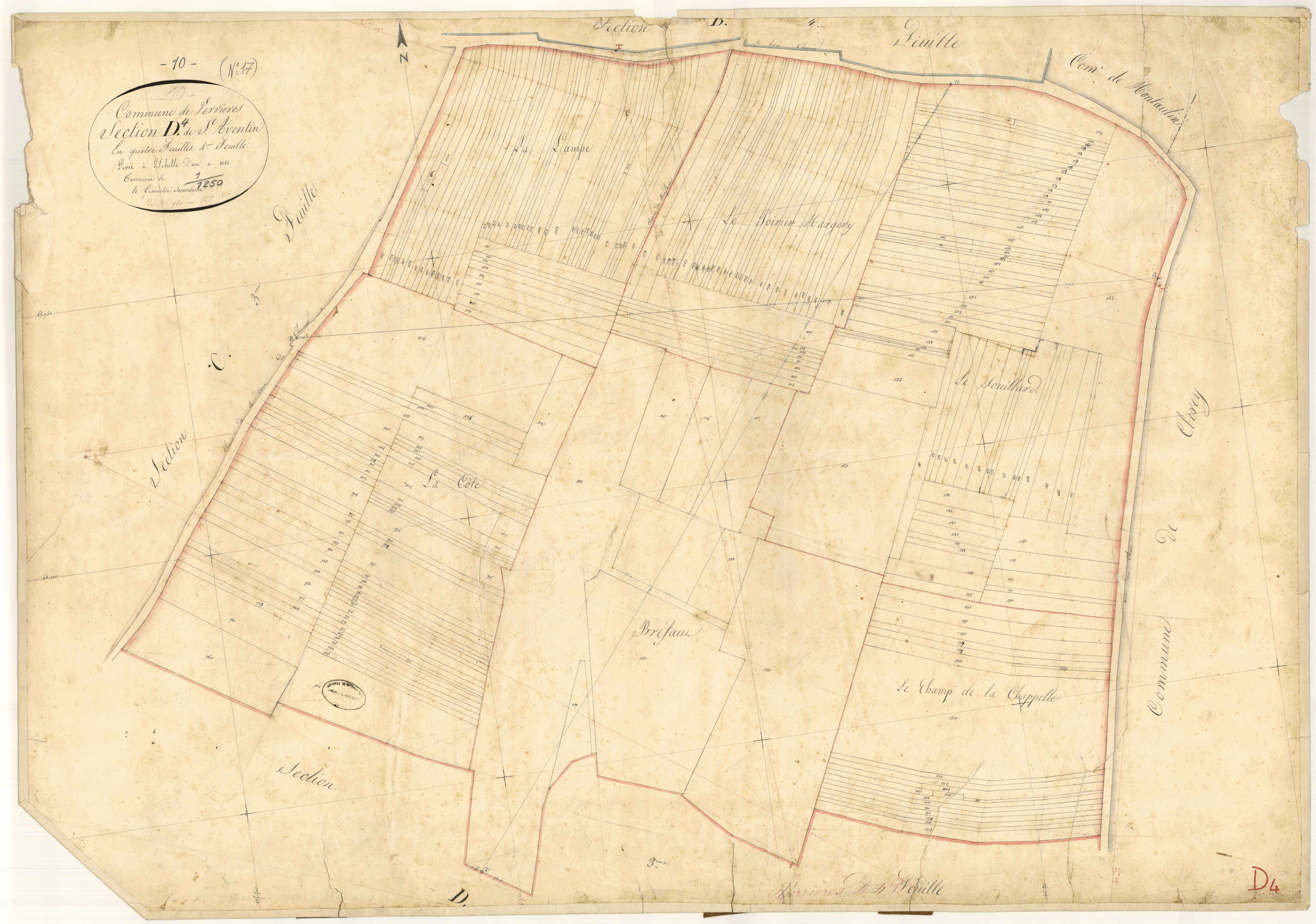 Verrières, section D dite de Saint-Aventin, feuille n°4, parcelles n° 960-1214