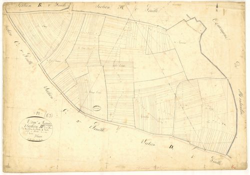 Verrières, section B dite de la ferme des prés Gibert, feuille n°4, parcelles n° 567-827