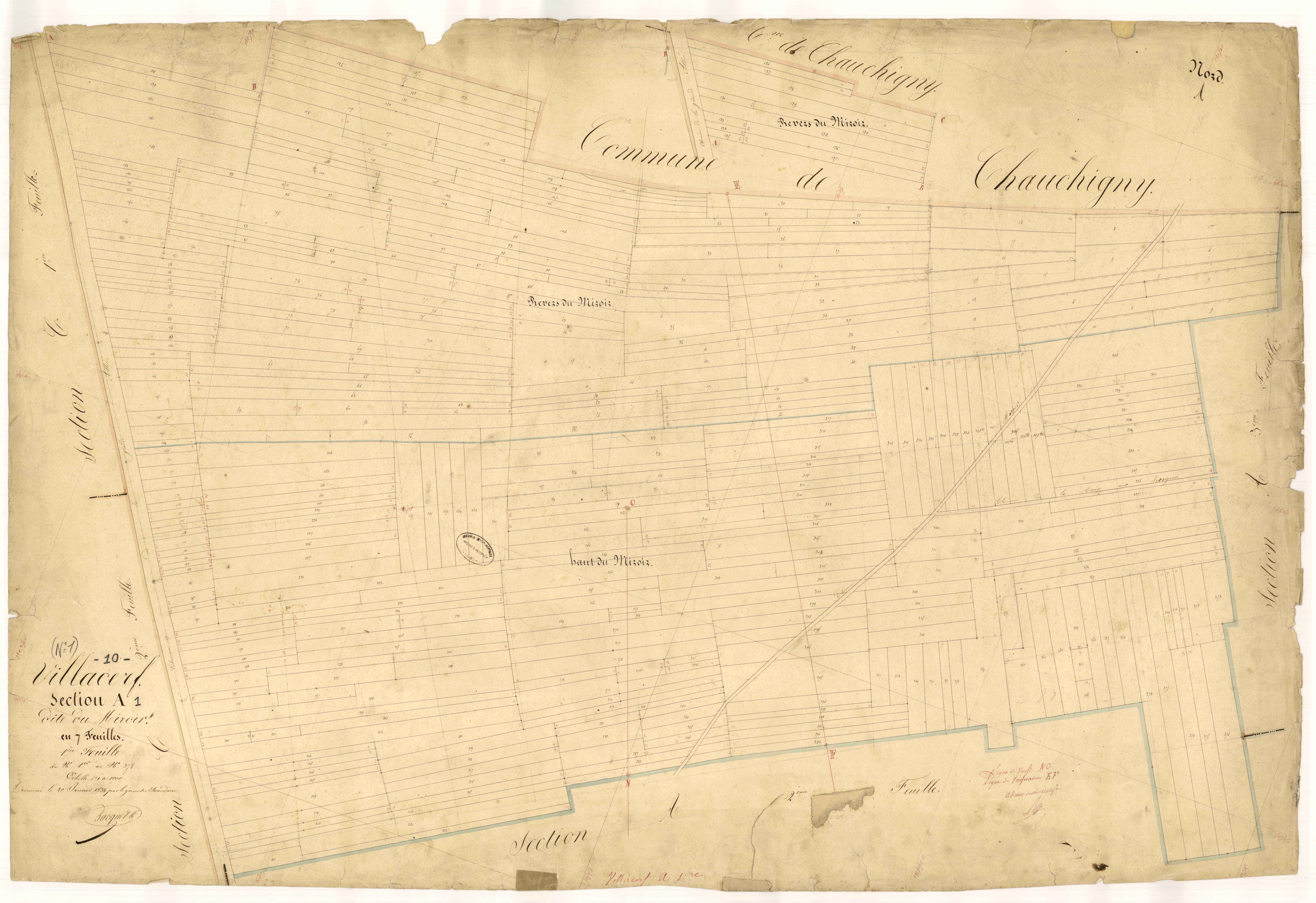 Villacerf, section A dite du miroir, feuille n° 1, parcelles n°1-378