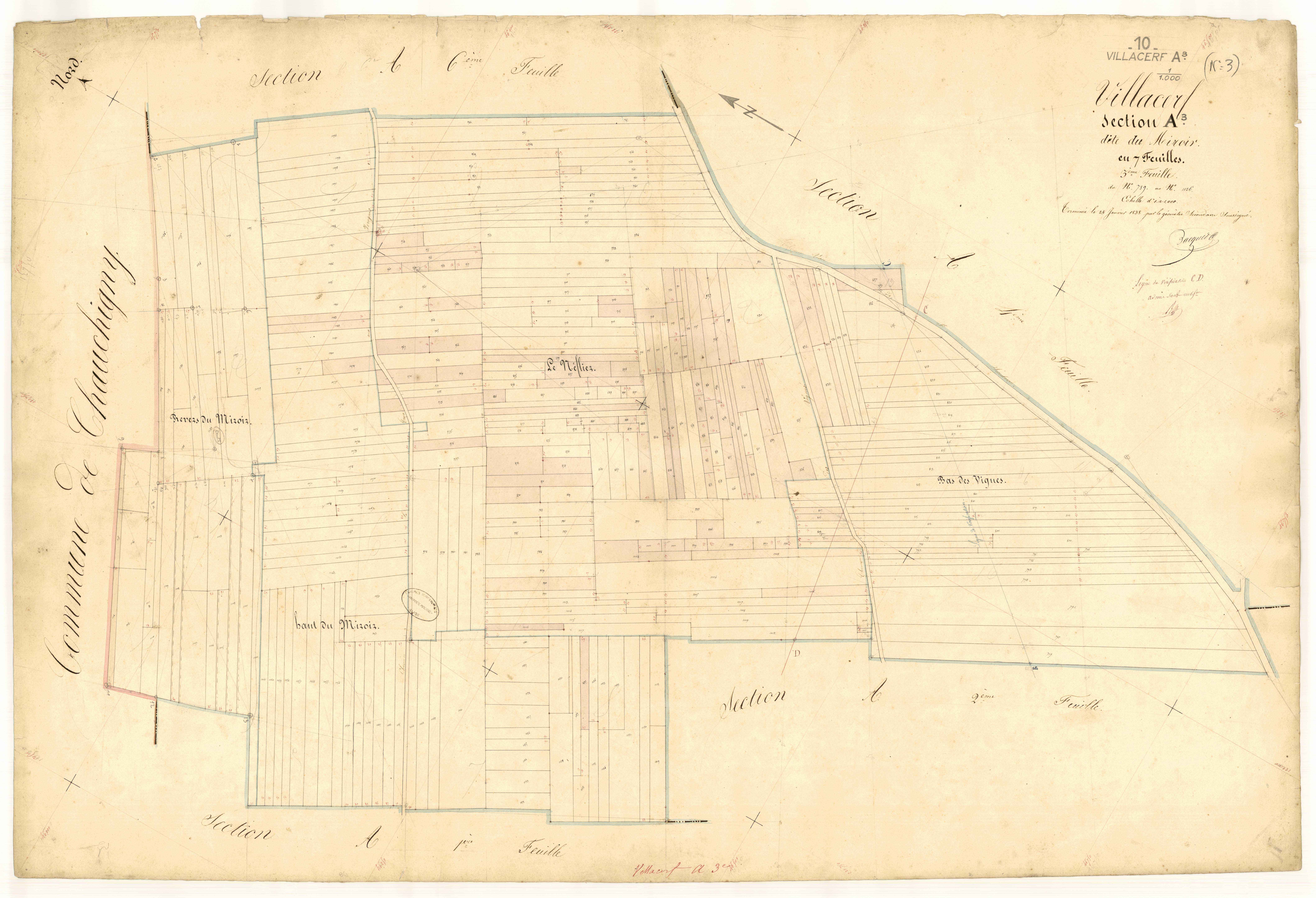 Villacerf, section A dite du miroir, feuille n° 3, parcelles n°789-1126
