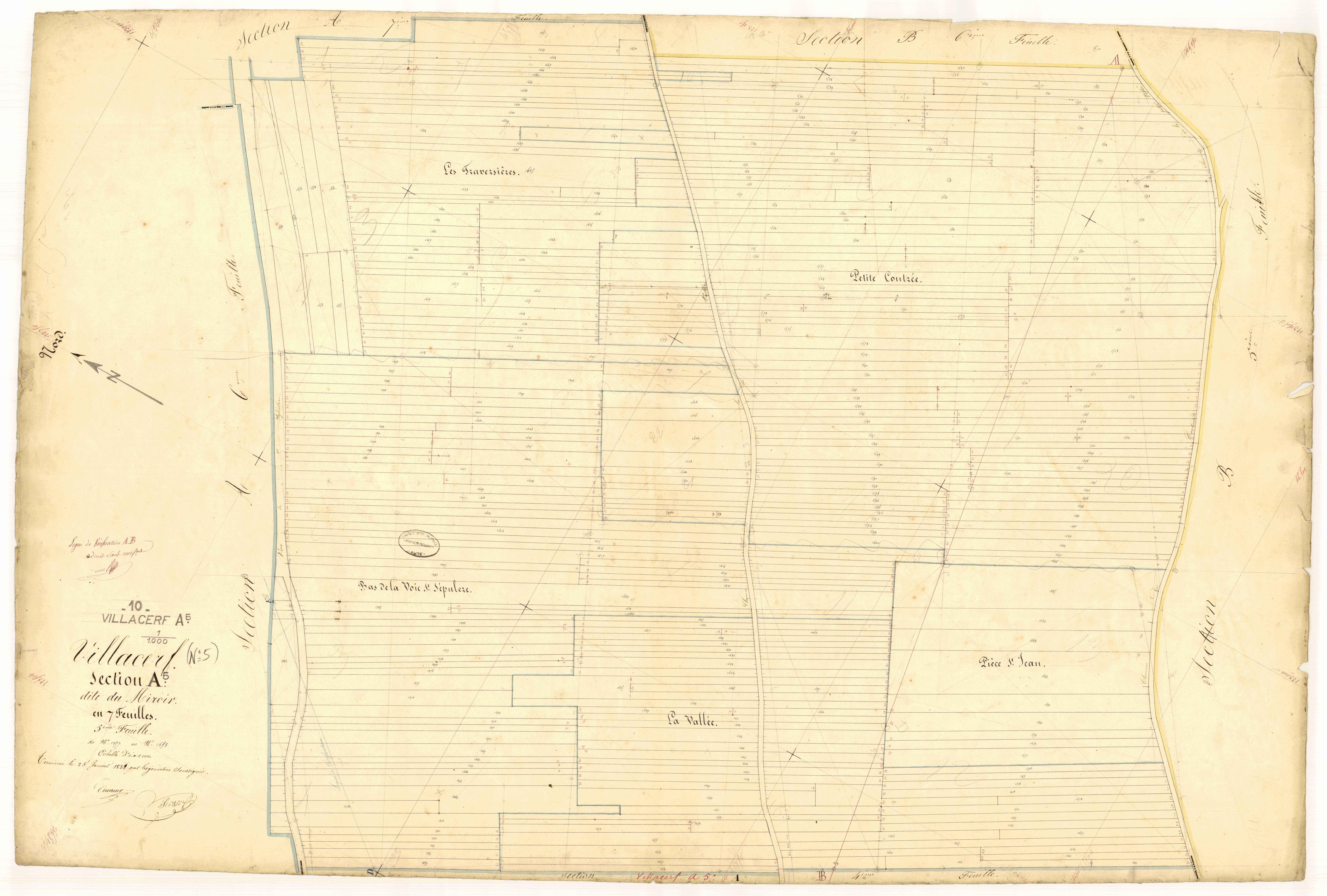 Villacerf, section A dite du miroir, feuille n° 5, parcelles n°1357-1658