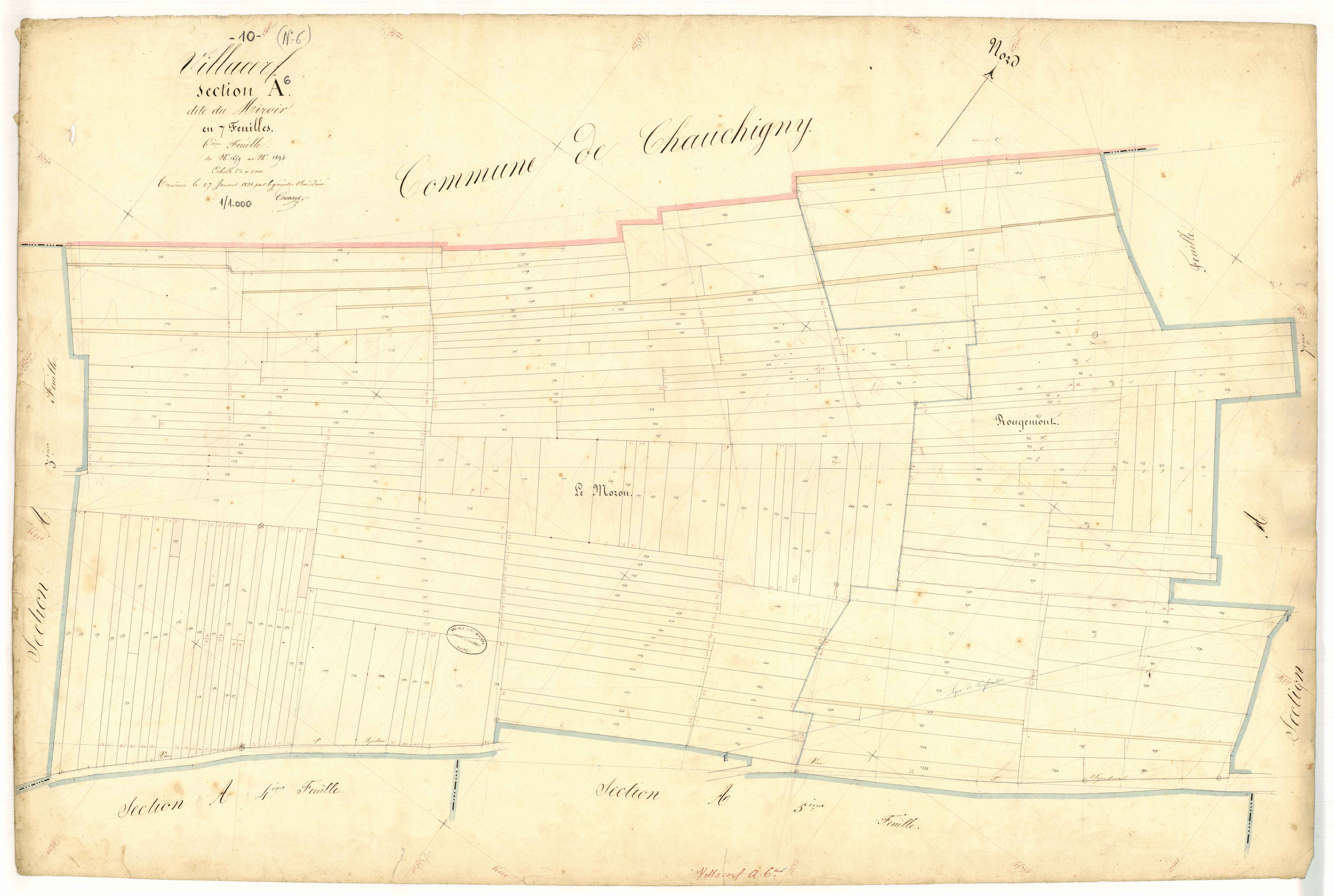 Villacerf, section A dite du miroir, feuille n° 6, parcelles n°1659-1894