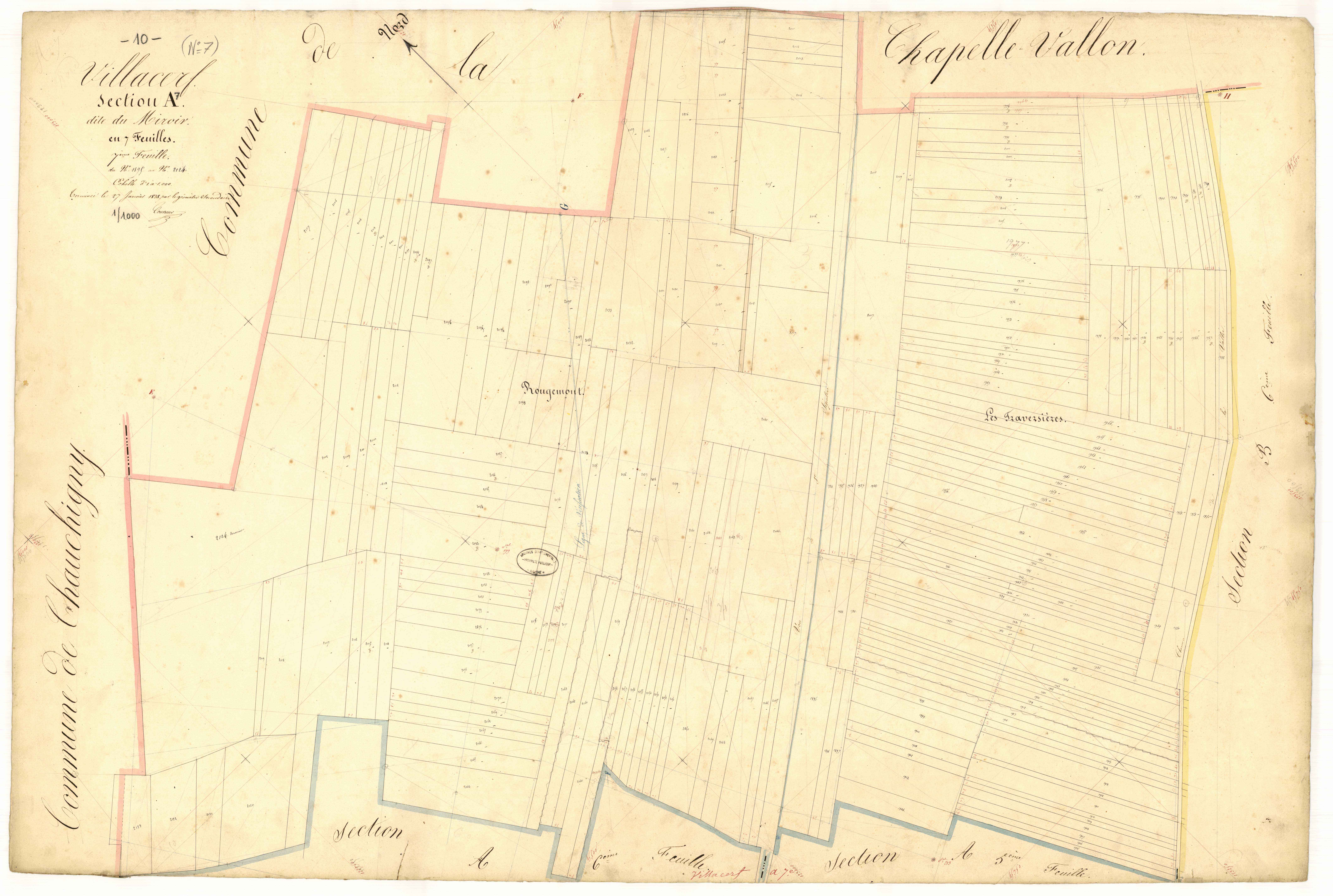 Villacerf, section A dite du miroir, feuille n° 7, parcelles n°1895-2124