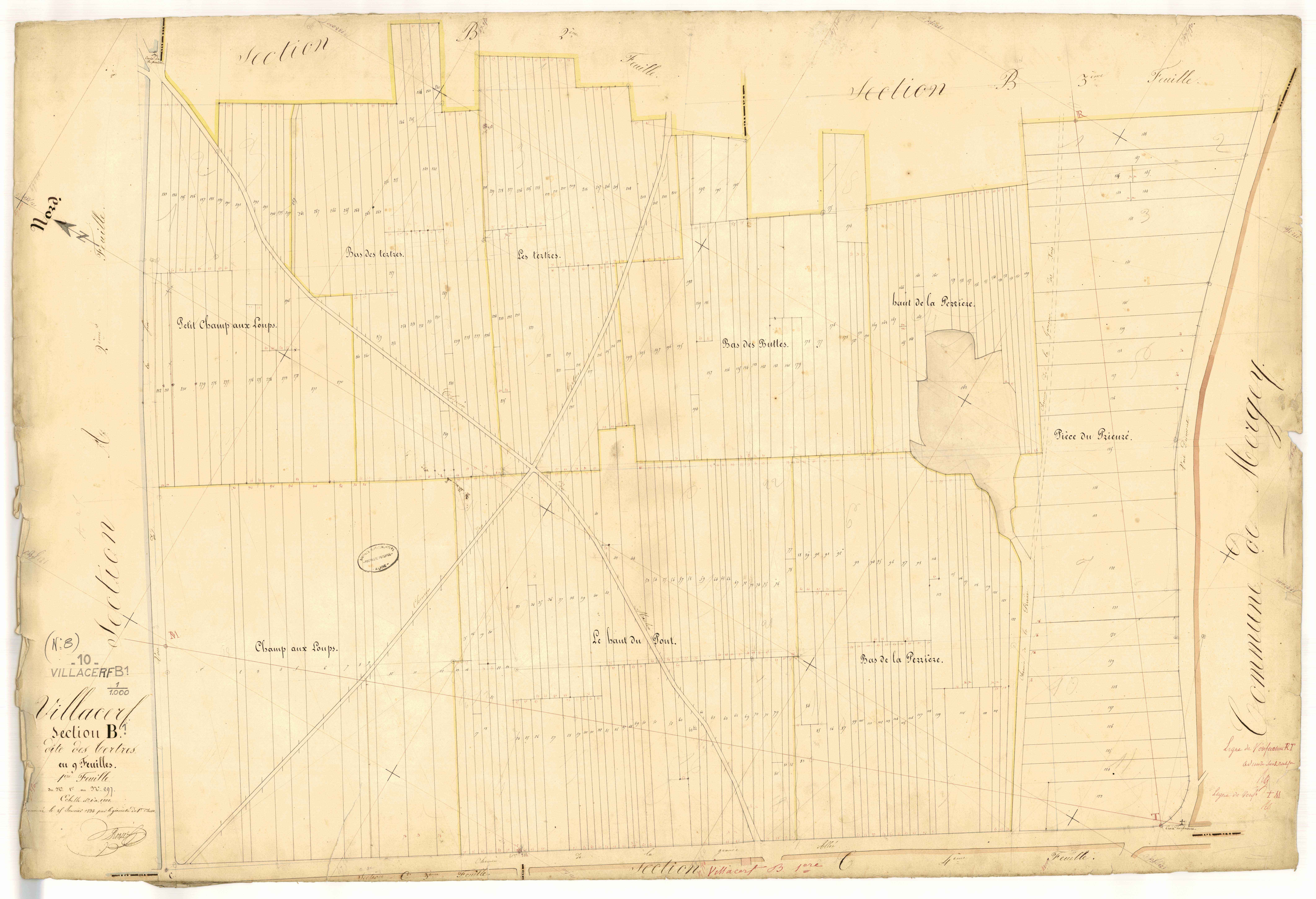 Villacerf, section B dite des tertres, feuille n°1, parcelles n°1-297