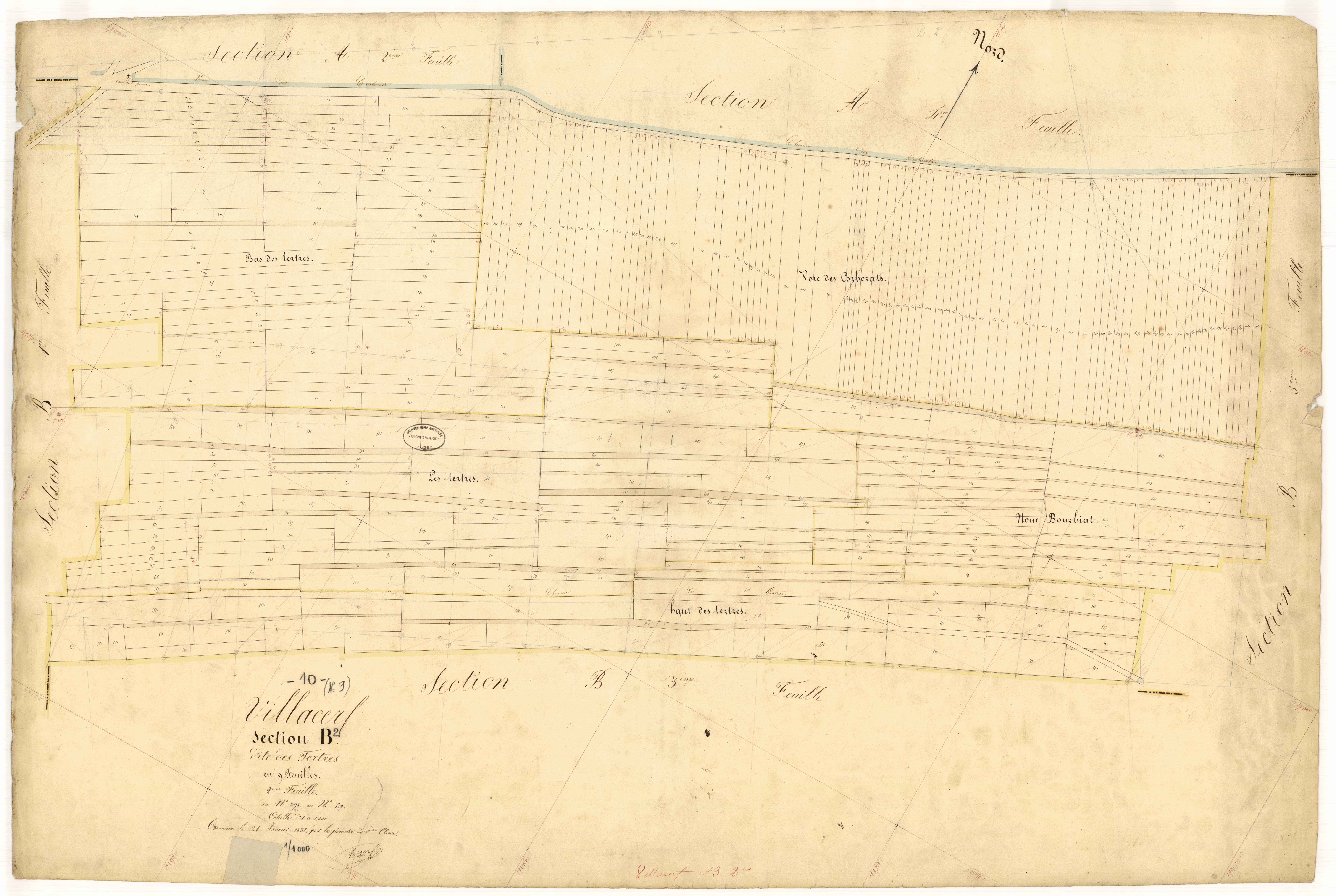 Villacerf, section B dite des tertres, feuille n°2, parcelles n°298-589