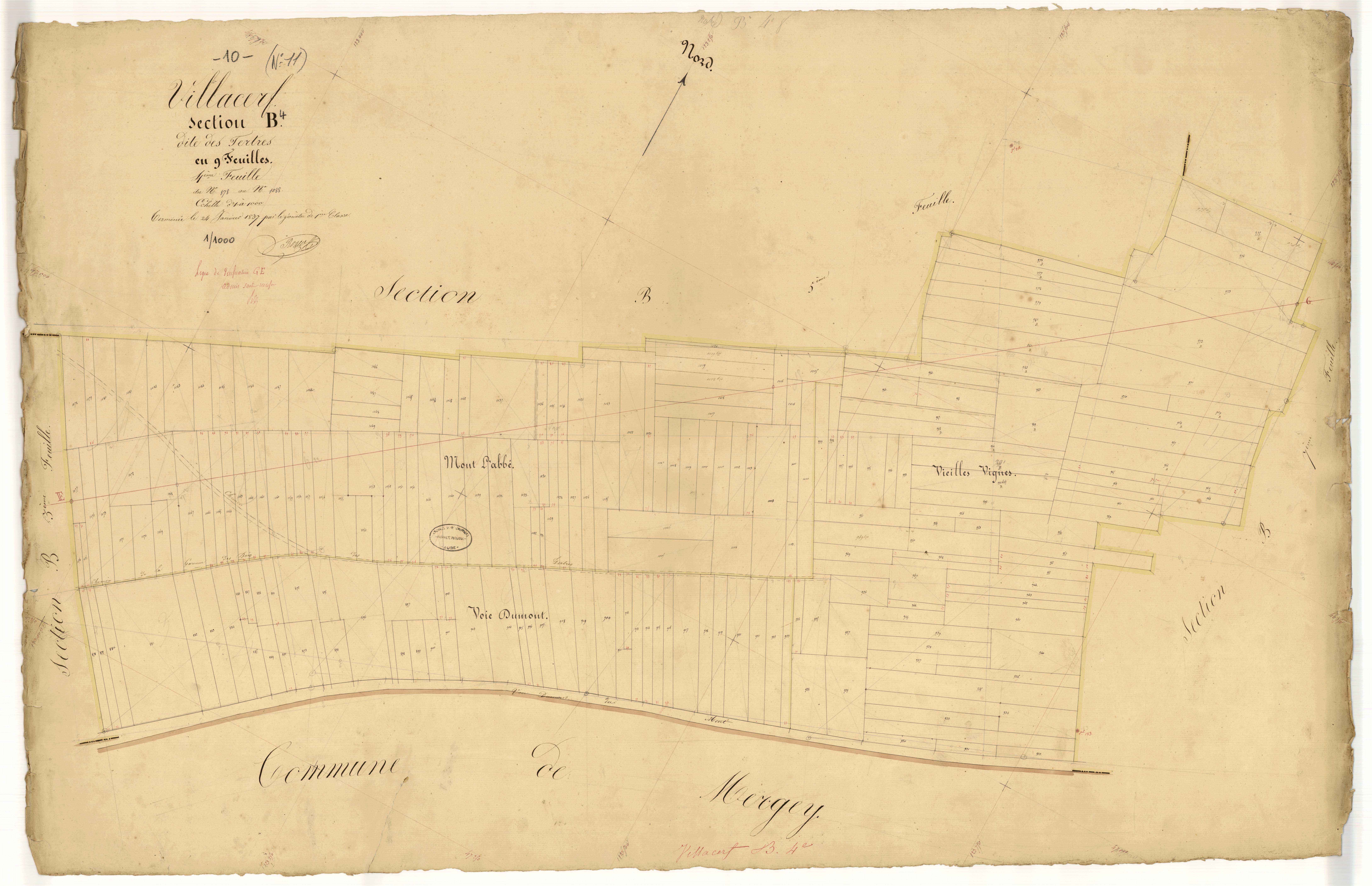 Villacerf, section B dite des tertres, feuille n°4, , parcelles n°878-1088