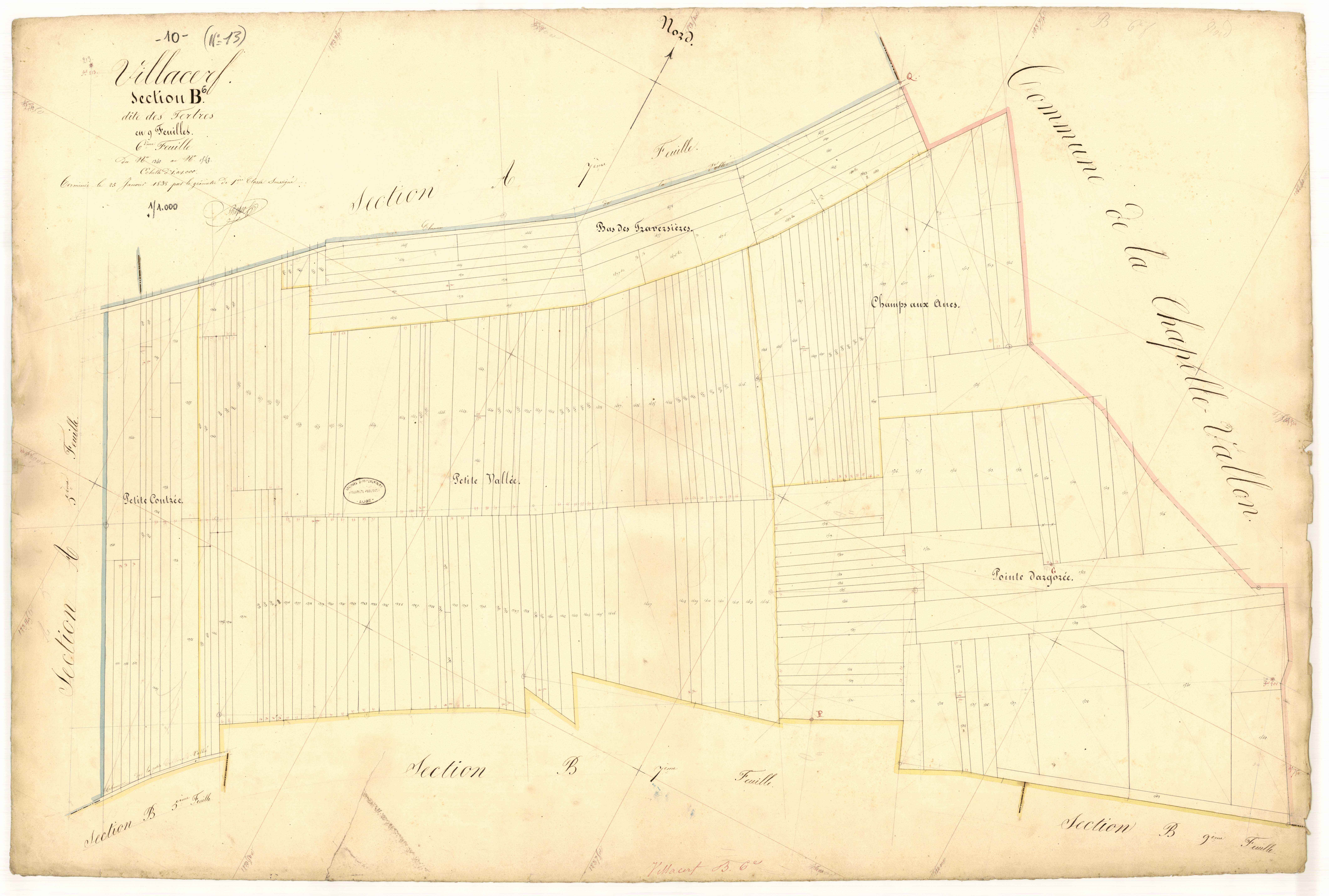 Villacerf, section B dite des tertres, feuille n°6, parcelles n°1340-1543