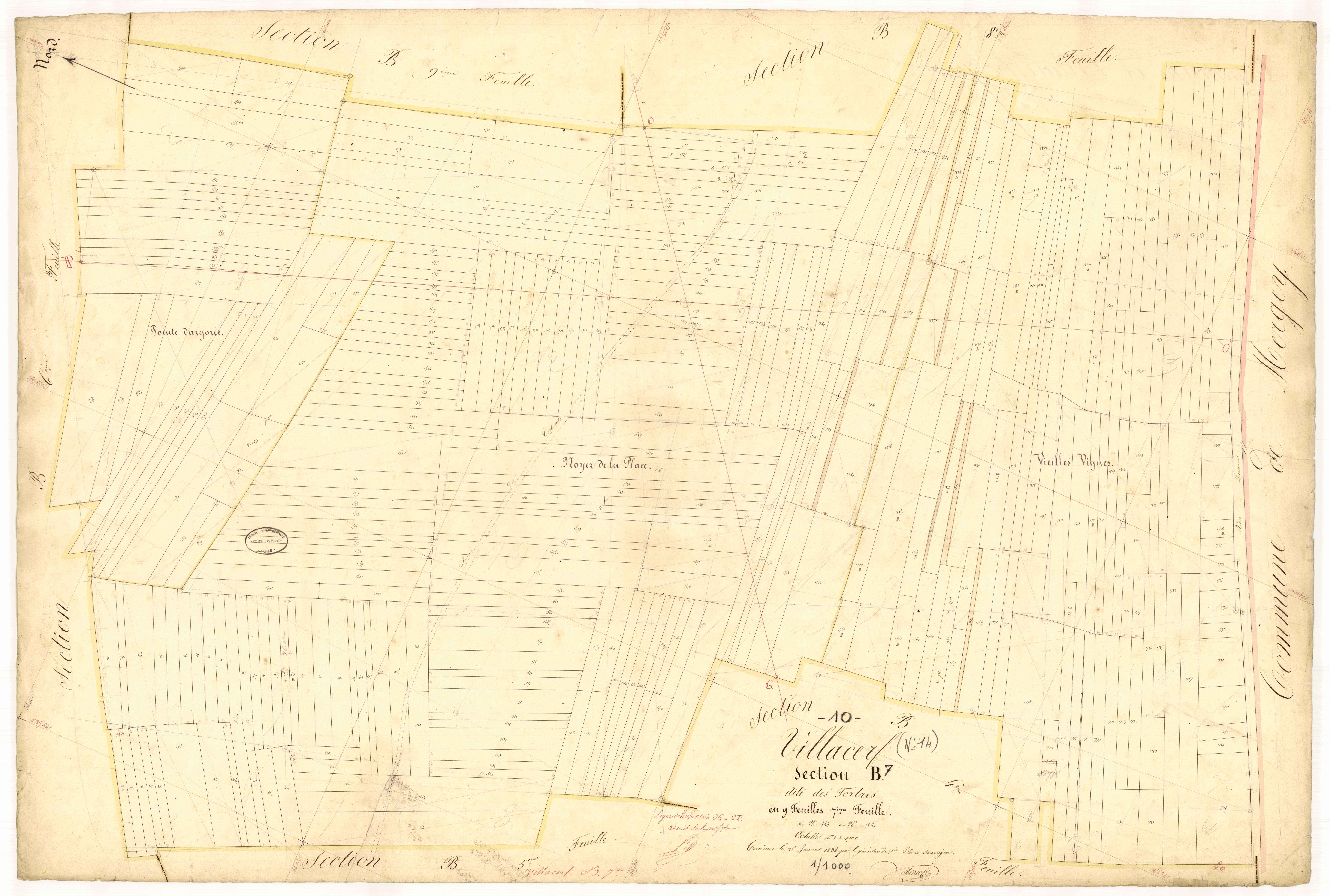 Villacerf, section B dite des tertres, feuille n°7, parcelles n°1544-1861