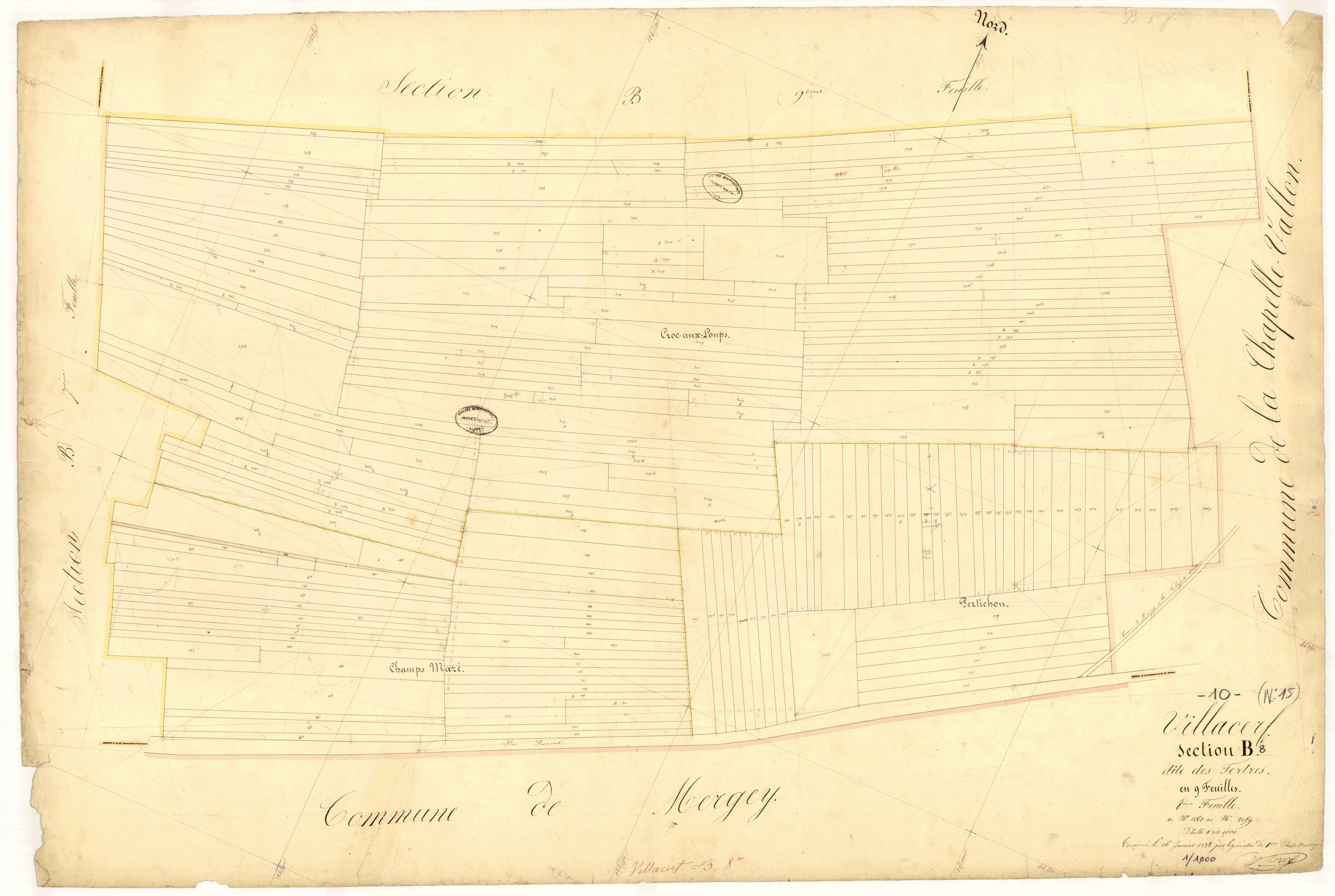 Villacerf, section B dite des tertres, feuille n°8, parcelles n°1862-2059