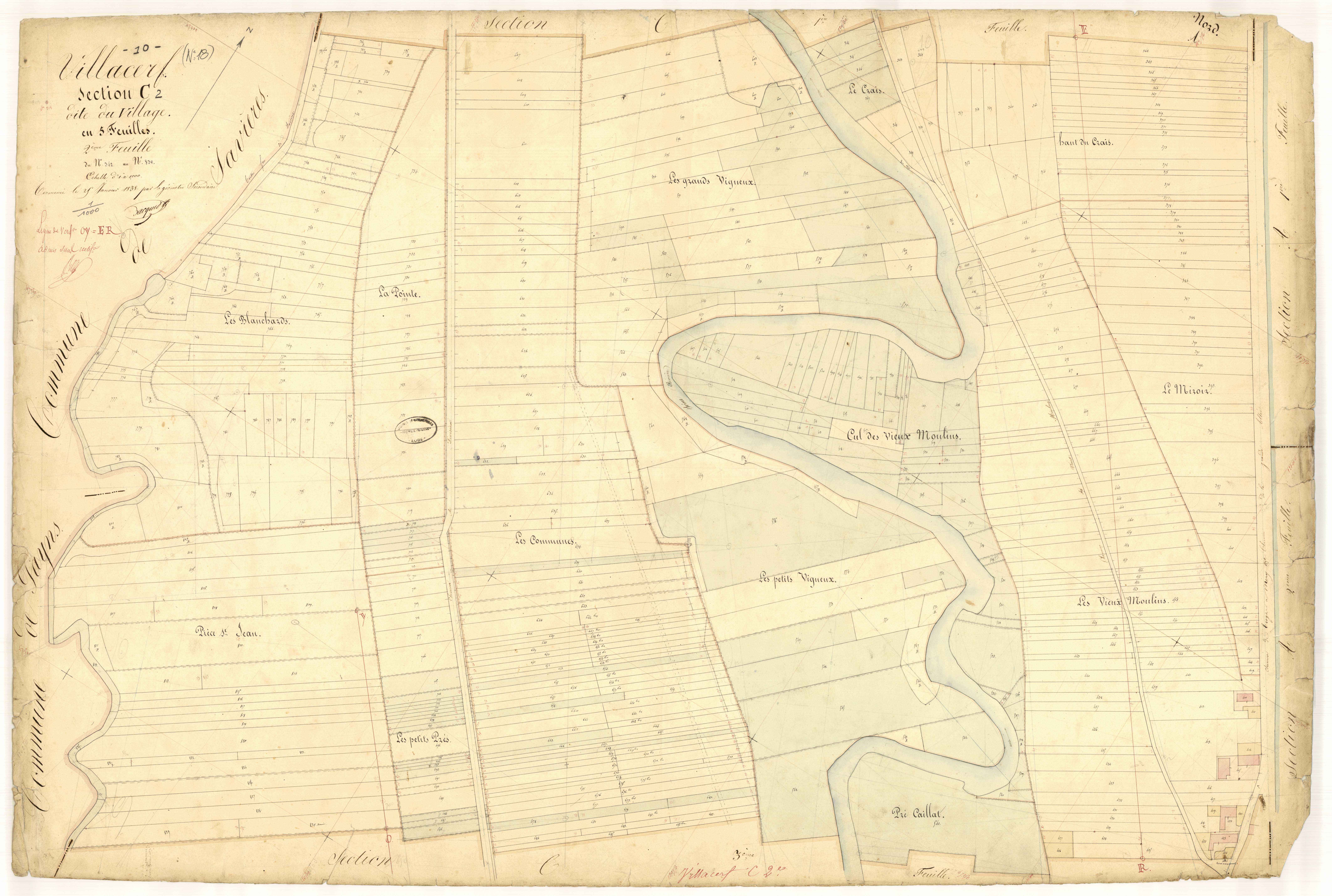 Villacerf, section C dite du village, feuille n°2, parcelles n°342-830