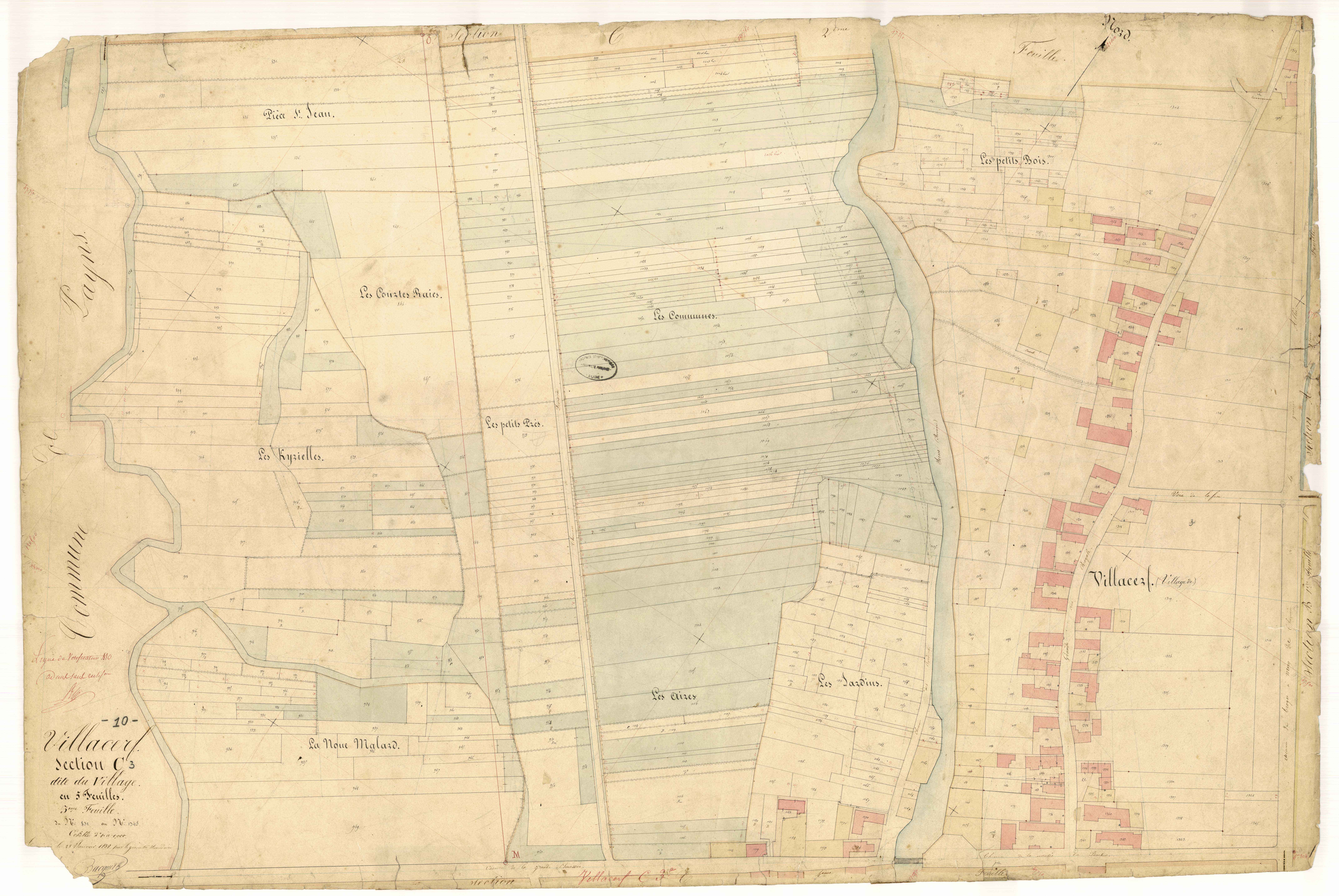 Villacerf, section C dite du village, feuille n°3, parcelles n°831-1345