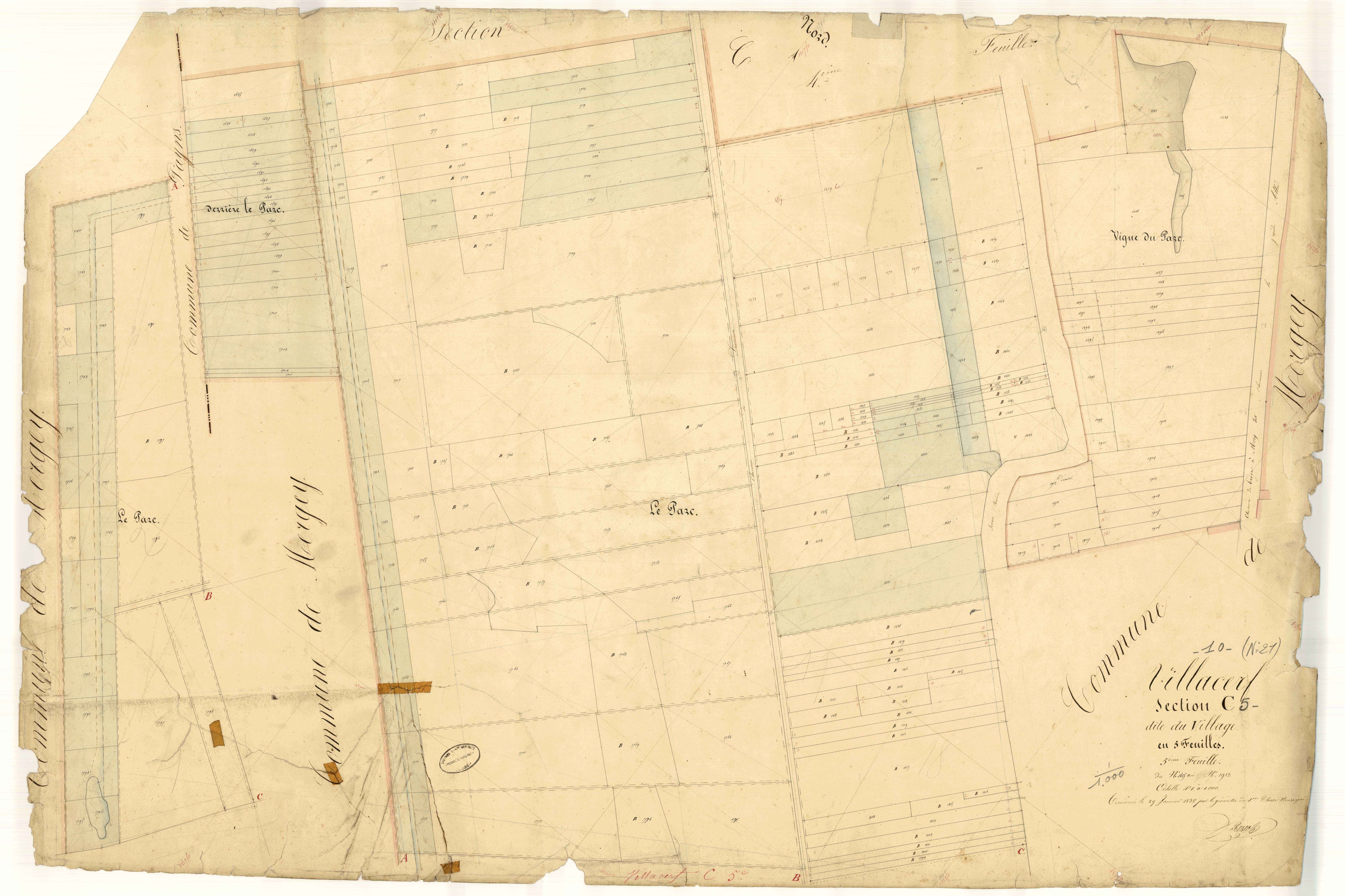 Villacerf, section C dite du village, feuille n°5, parcelles n°1685-1912
