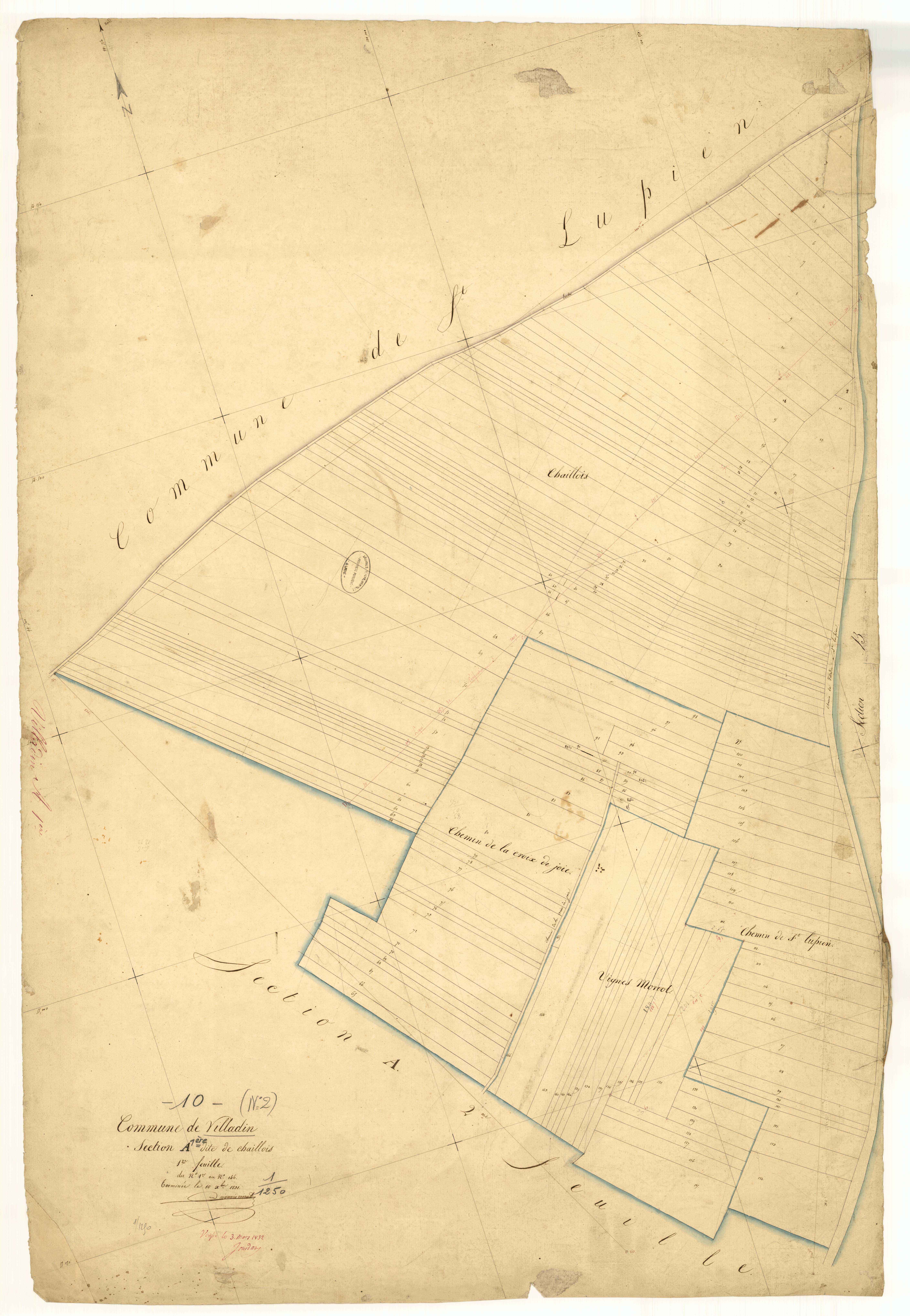 Villadin, section A dite de chaillois, feuille n°1, parcelles n° 1-146