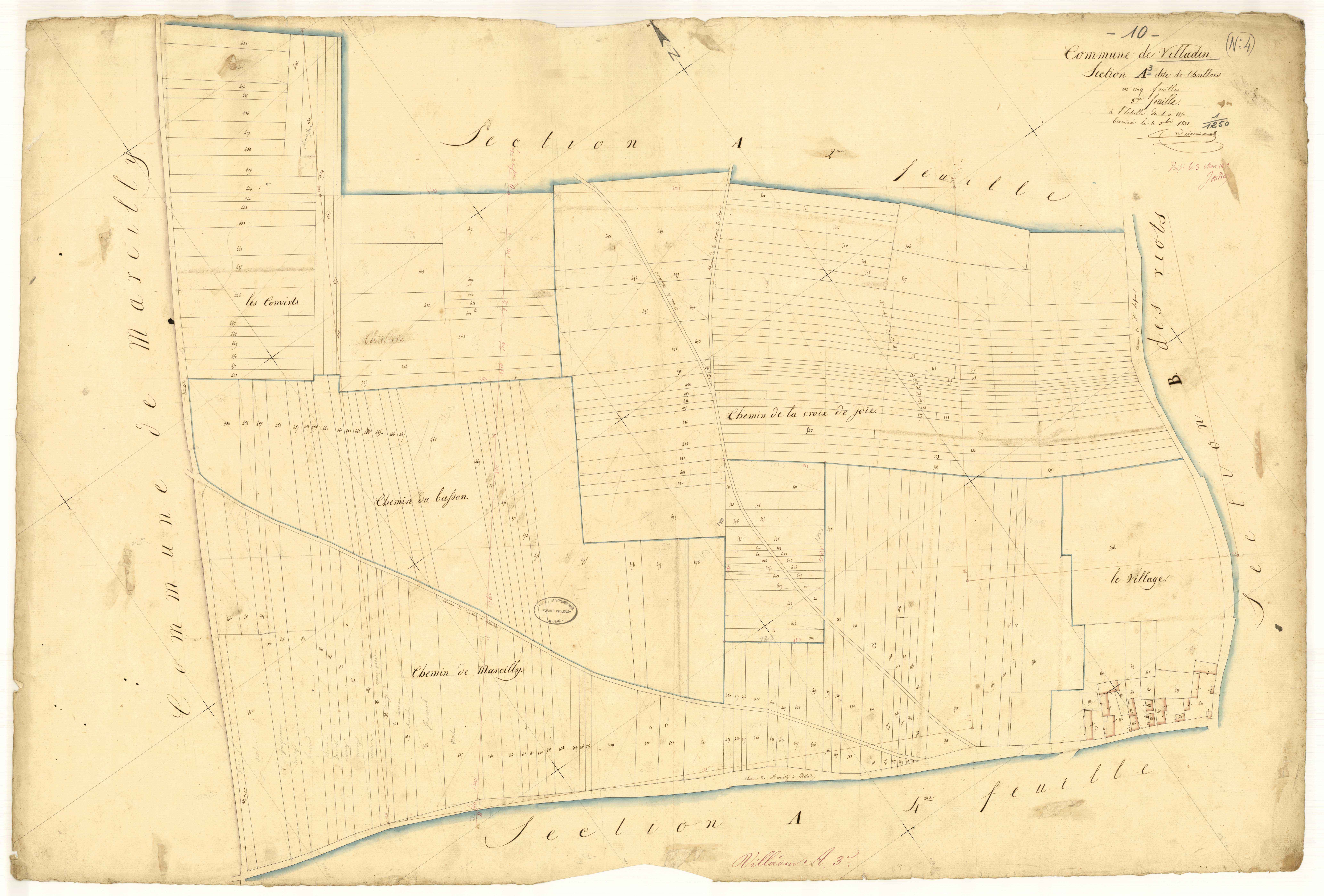 Villadin, section A dite de chaillois, feuille n°3