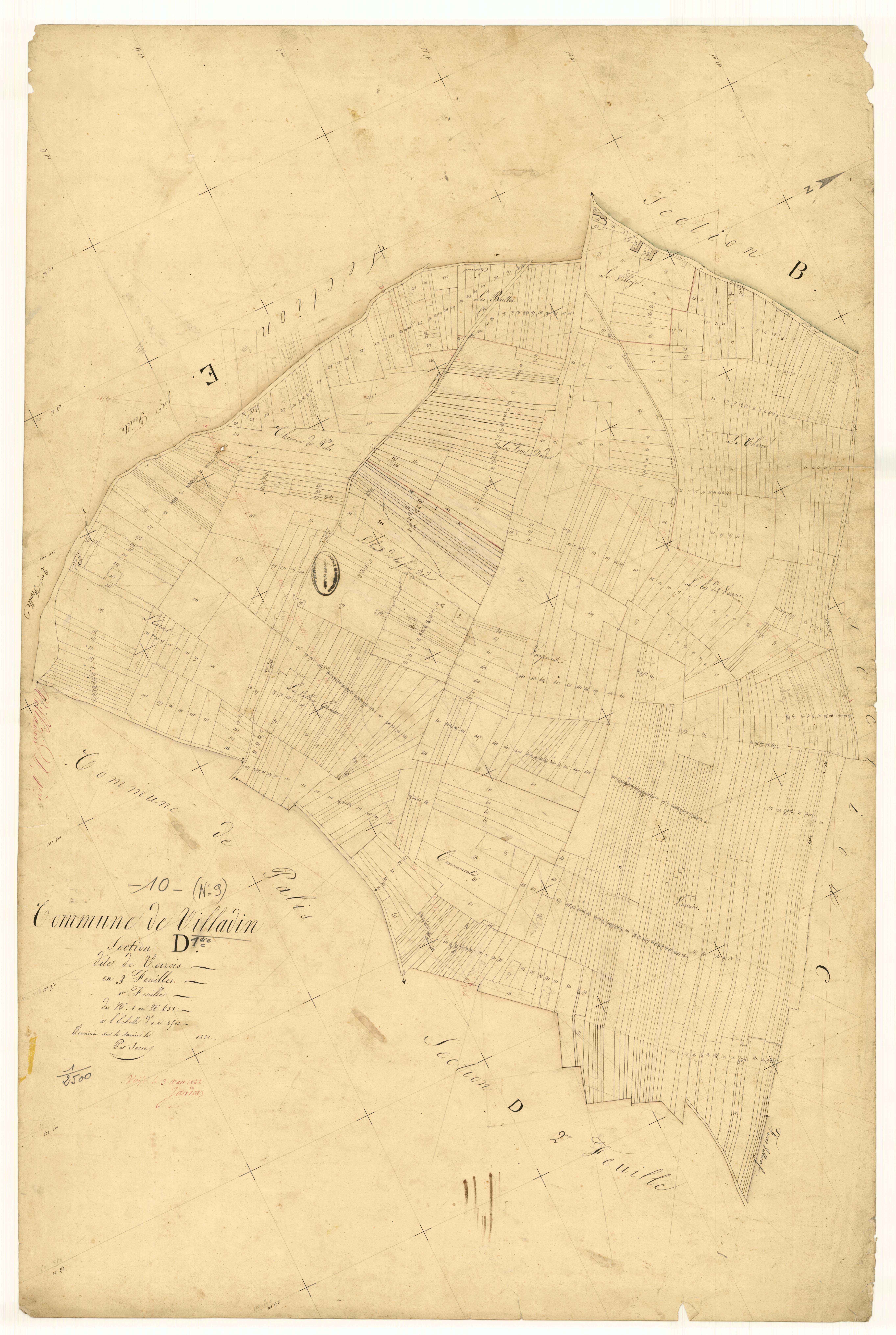 Villadin, section D dite de verrois, feuille n°1, parcelles n° 1-631