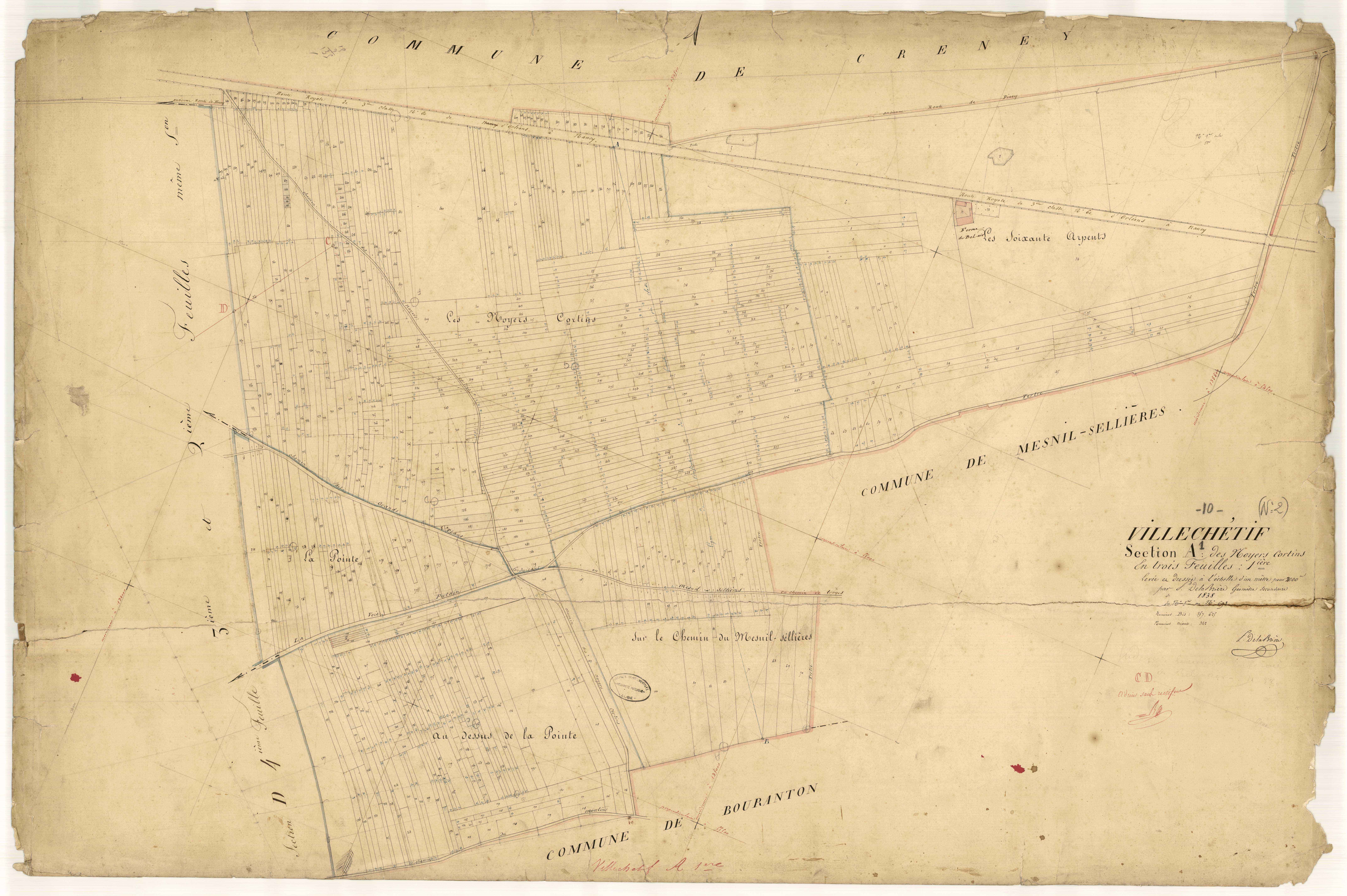 Villechétif, section A dite des noyers cortins, feuille n°1, parcelles n° 1-693