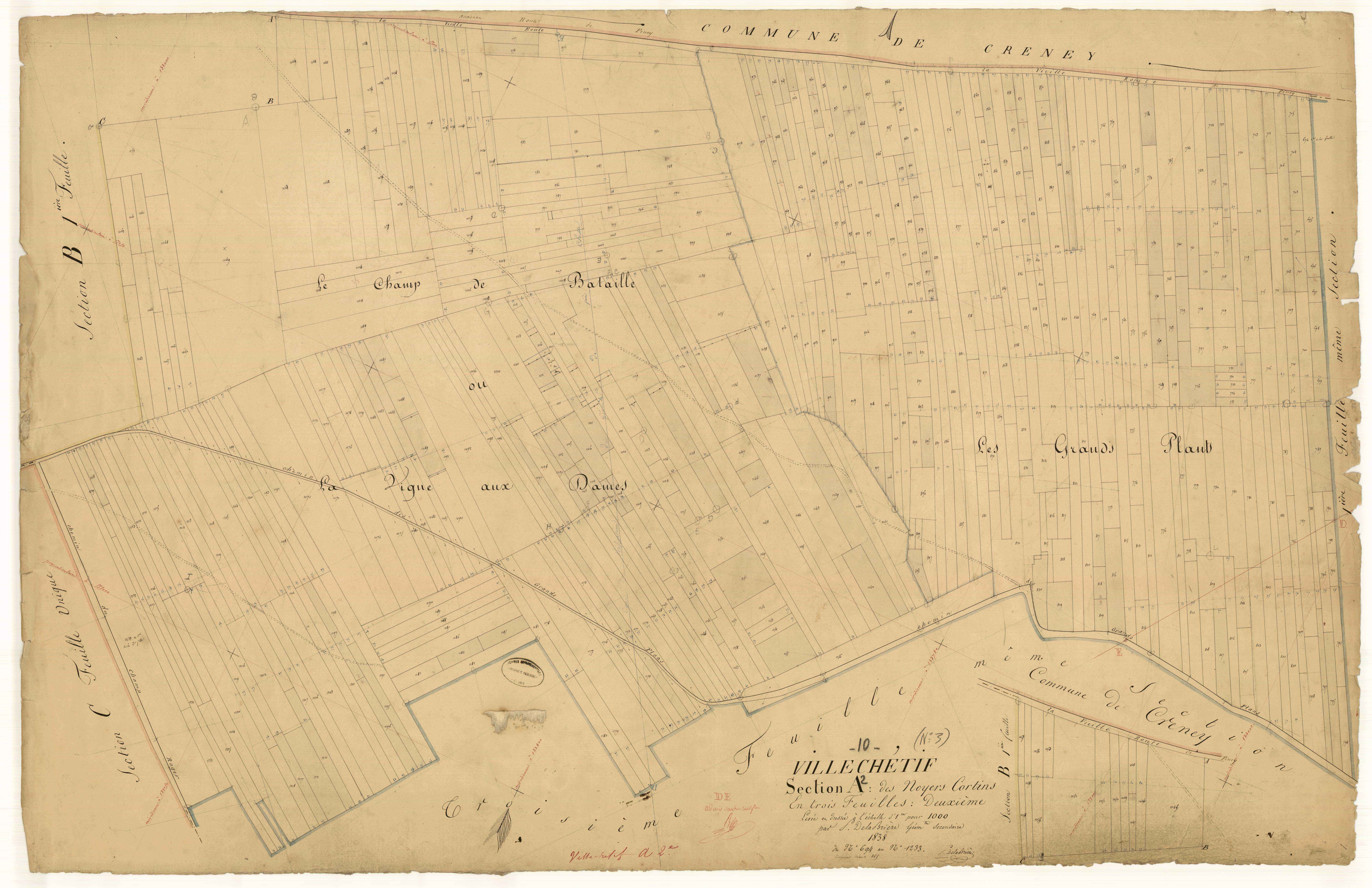 Villechétif, section A dite des noyers cortins, feuille n°2, parcelles n° 694-1233