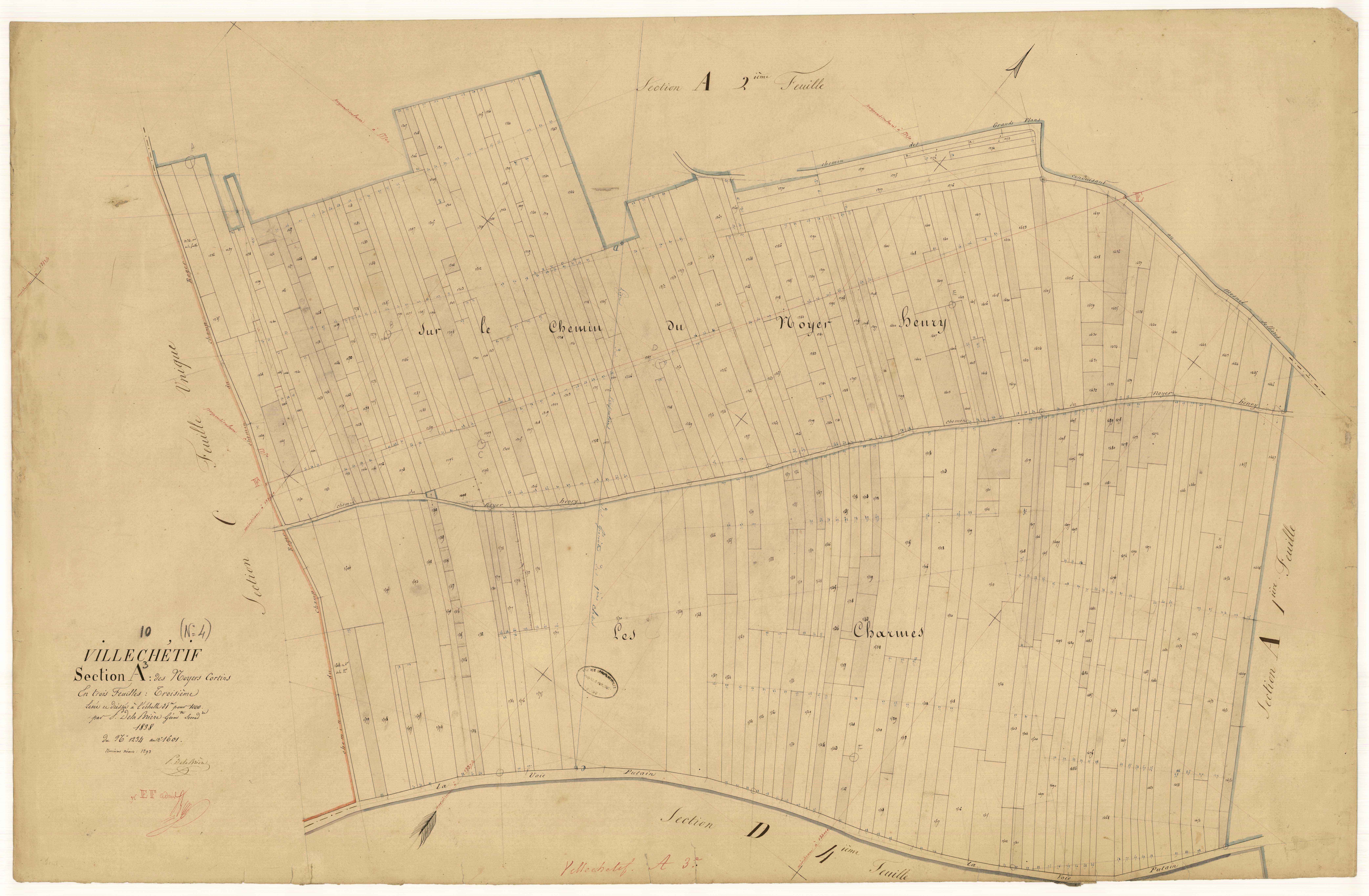 Villechétif, section A dite des noyers cortins, feuille n°3, parcelles n° 1234-1601