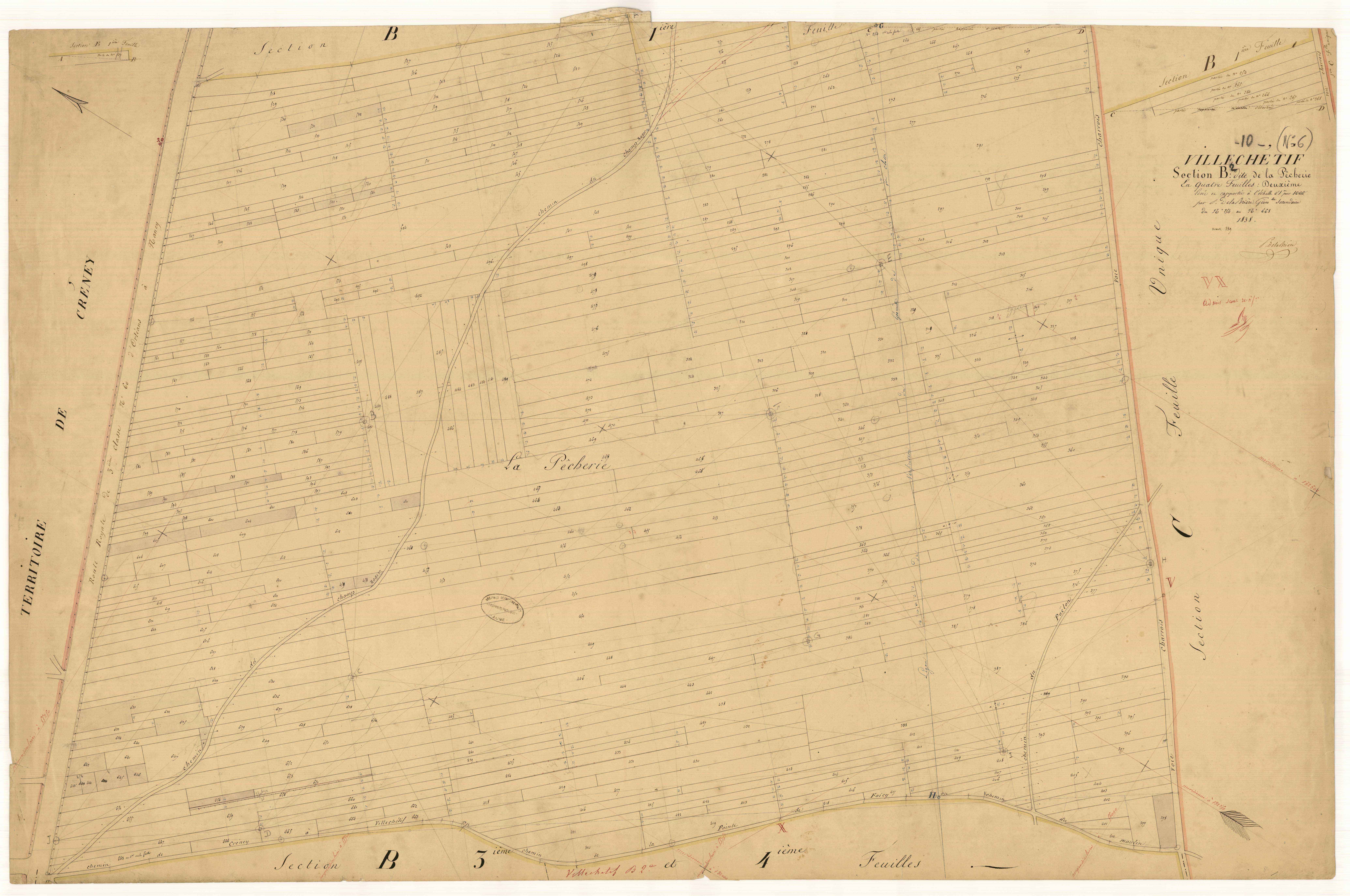 Villechétif, section B dite de la pêcherie, feuille n°2, parcelles n° 254-668