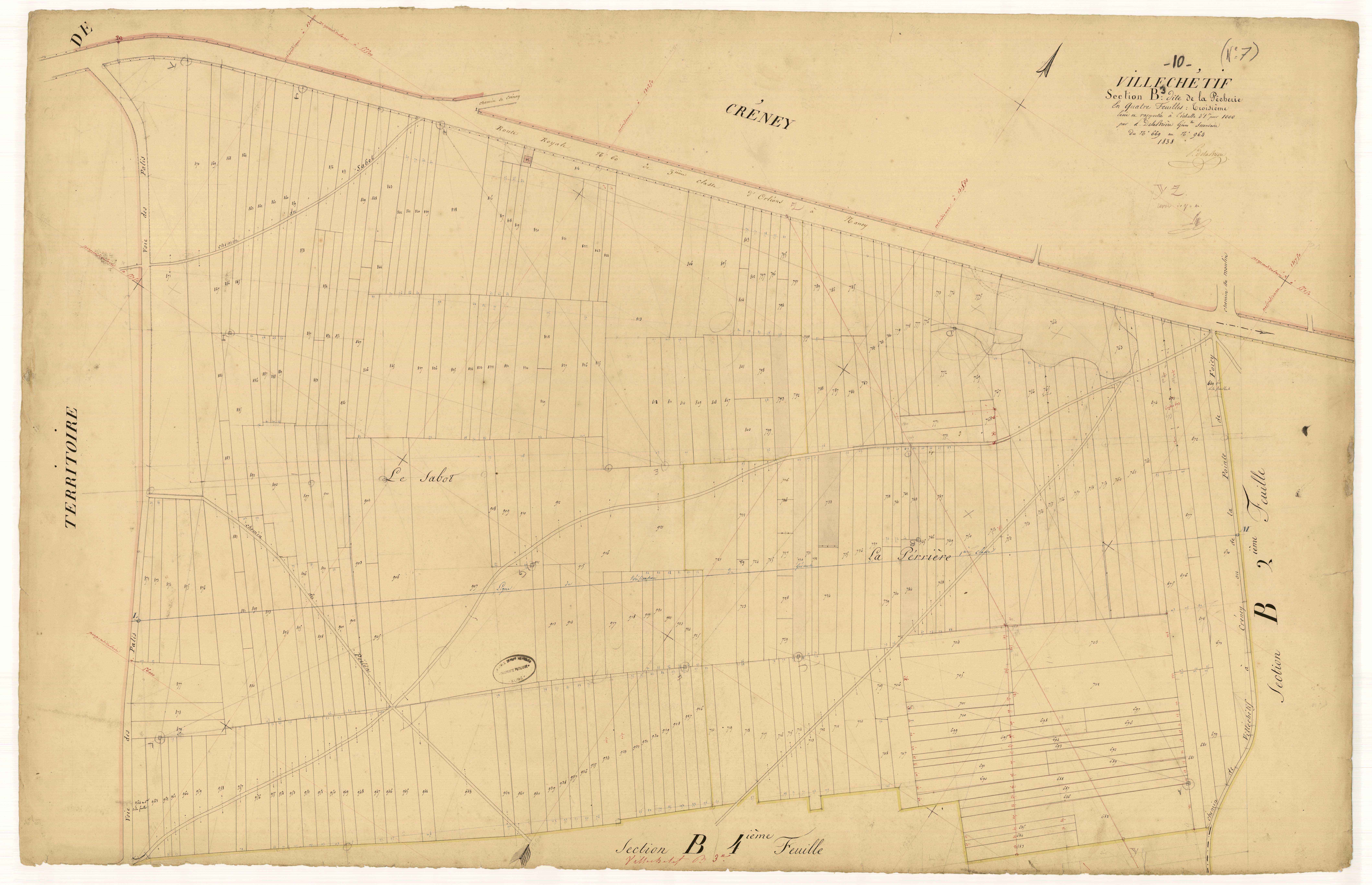 Villechétif, section B dite de la pêcherie, feuille n°3, parcelles n° 669-964