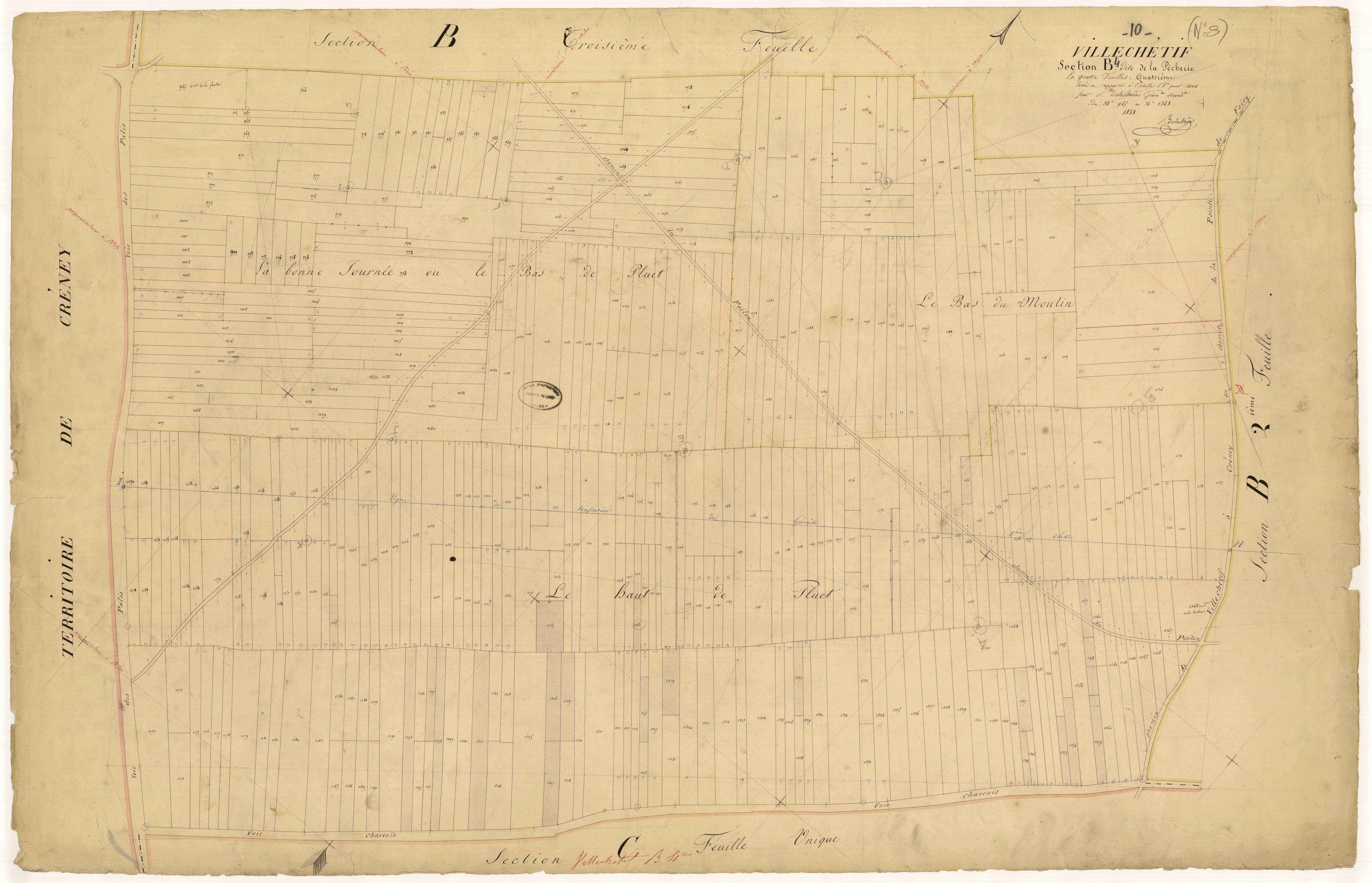 Villechétif, section B dite de la pêcherie, feuille n°4, parcelles n° 965-1368