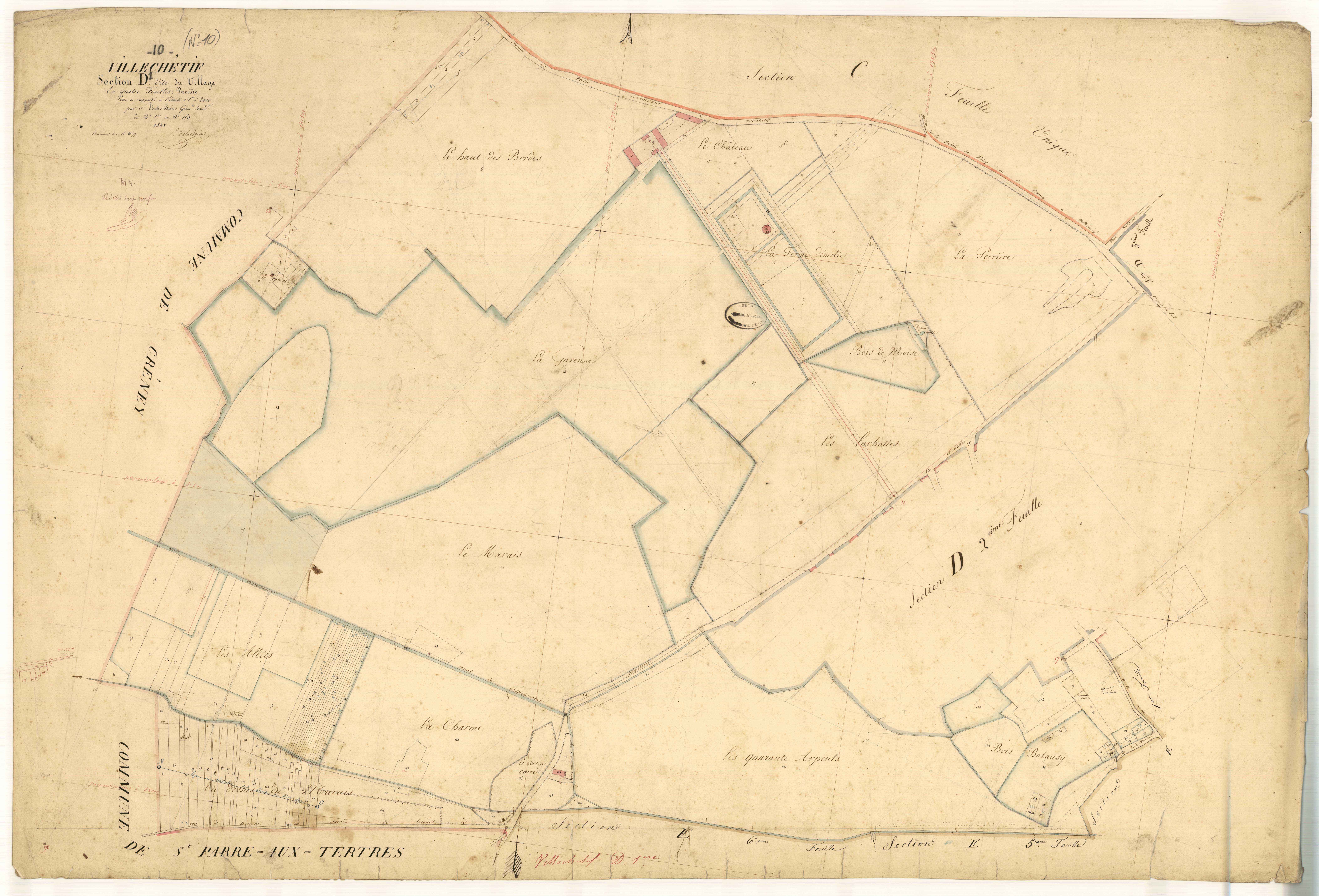 Villechétif, section D dite du village, feuille n°1, parcelles n° 1-159