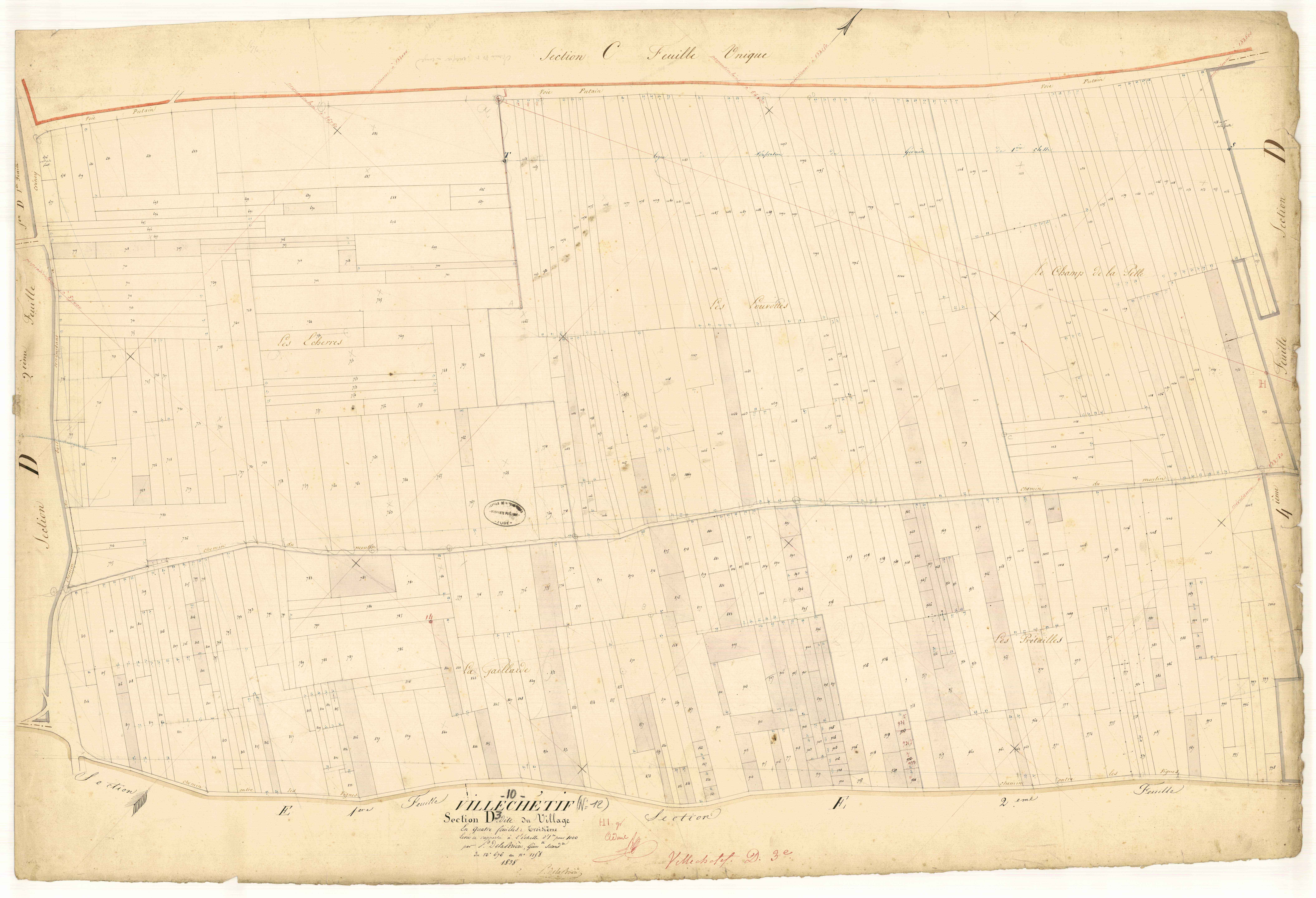 Villechétif, section D dite du village, feuille n°3, parcelles n° 676-1158