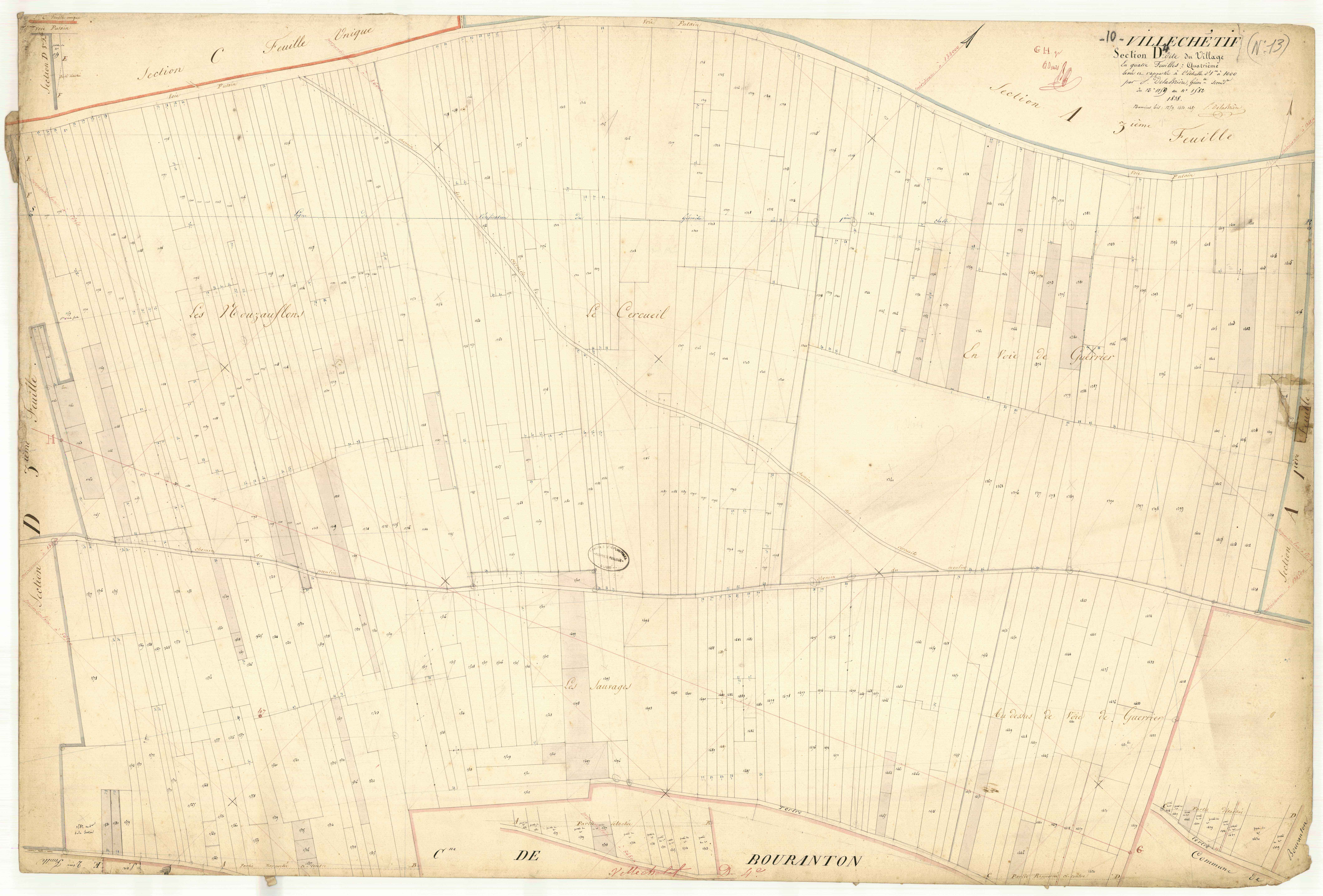 Villechétif, section D dite du village, feuille n°4, parcelles n° 1159-1582