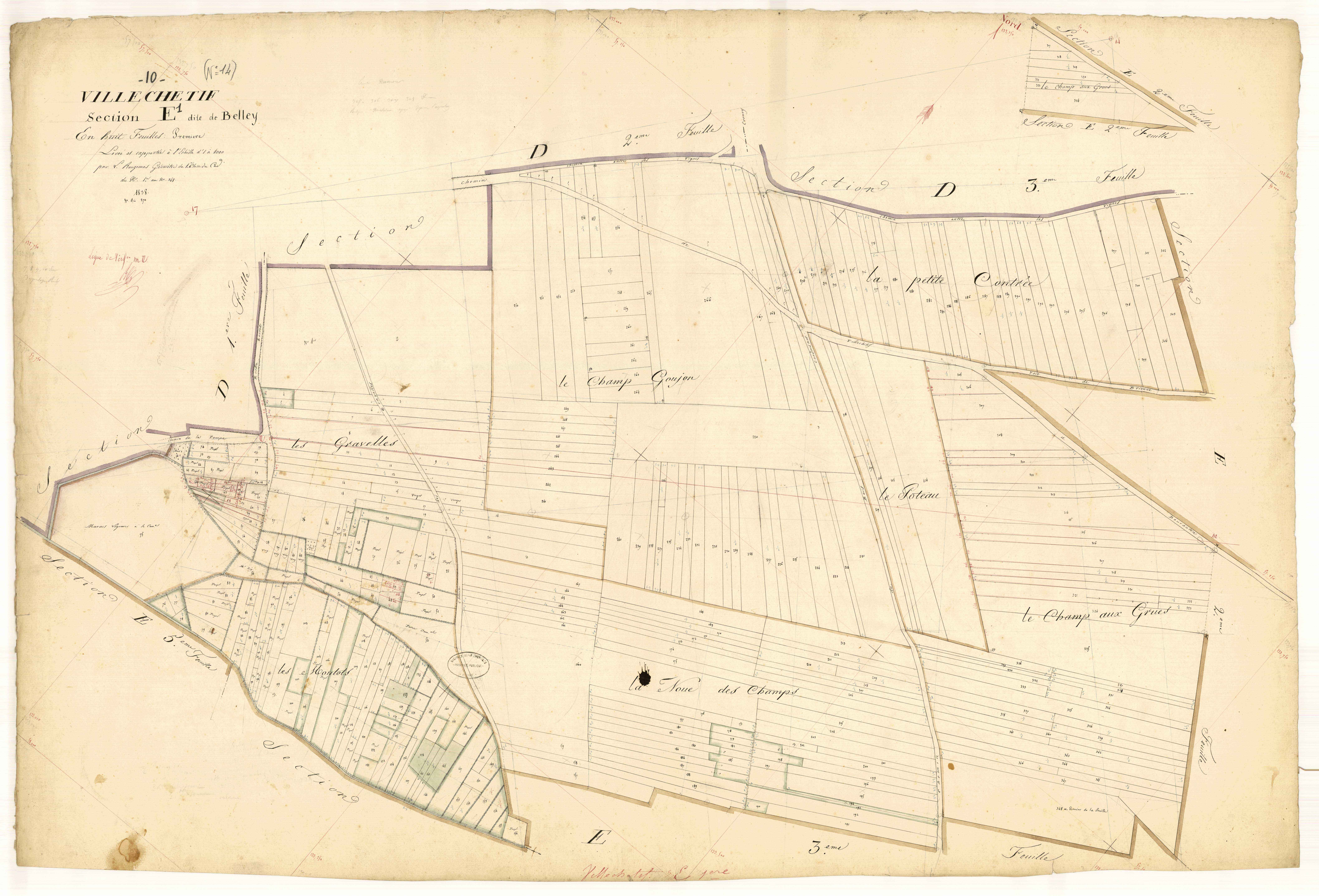 Villechétif, section E dite de Belley, feuille n°1, parcelles n° 1-348