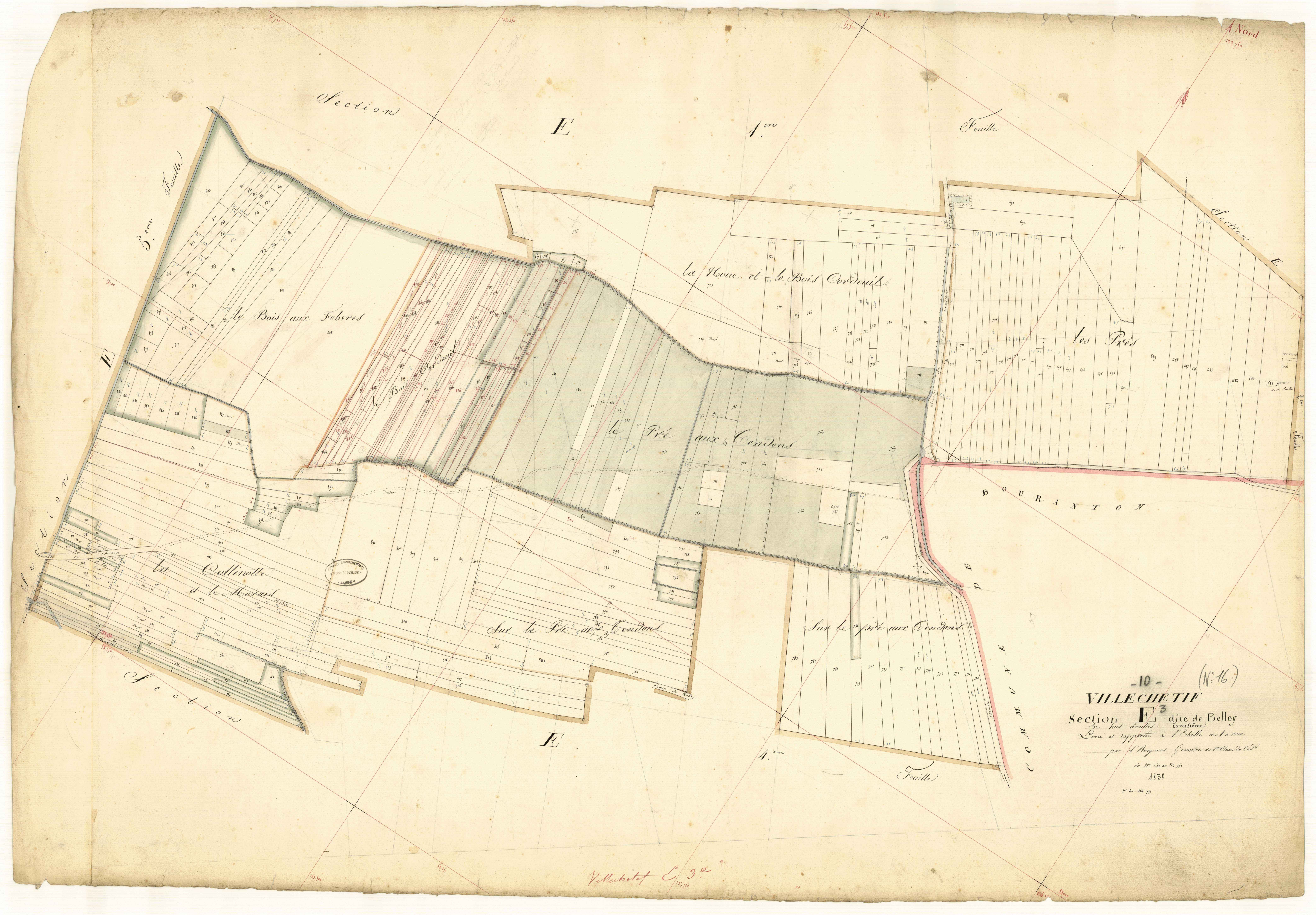 Villechétif, section E dite de Belley, feuille n°3, parcelles n° 682-953