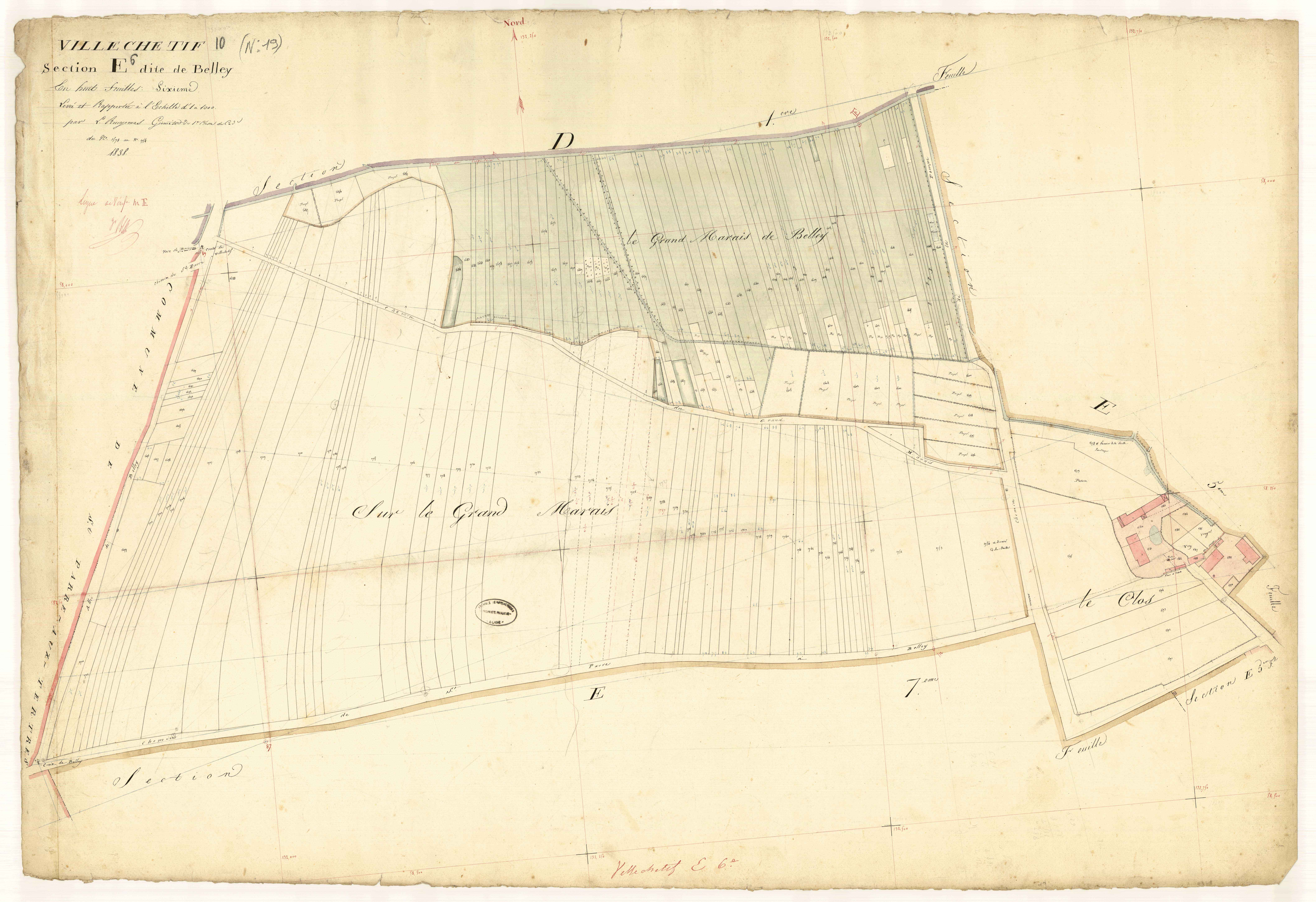 Villechétif, section E dite de Belley, feuille n°6, parcelles n° 1578-1754