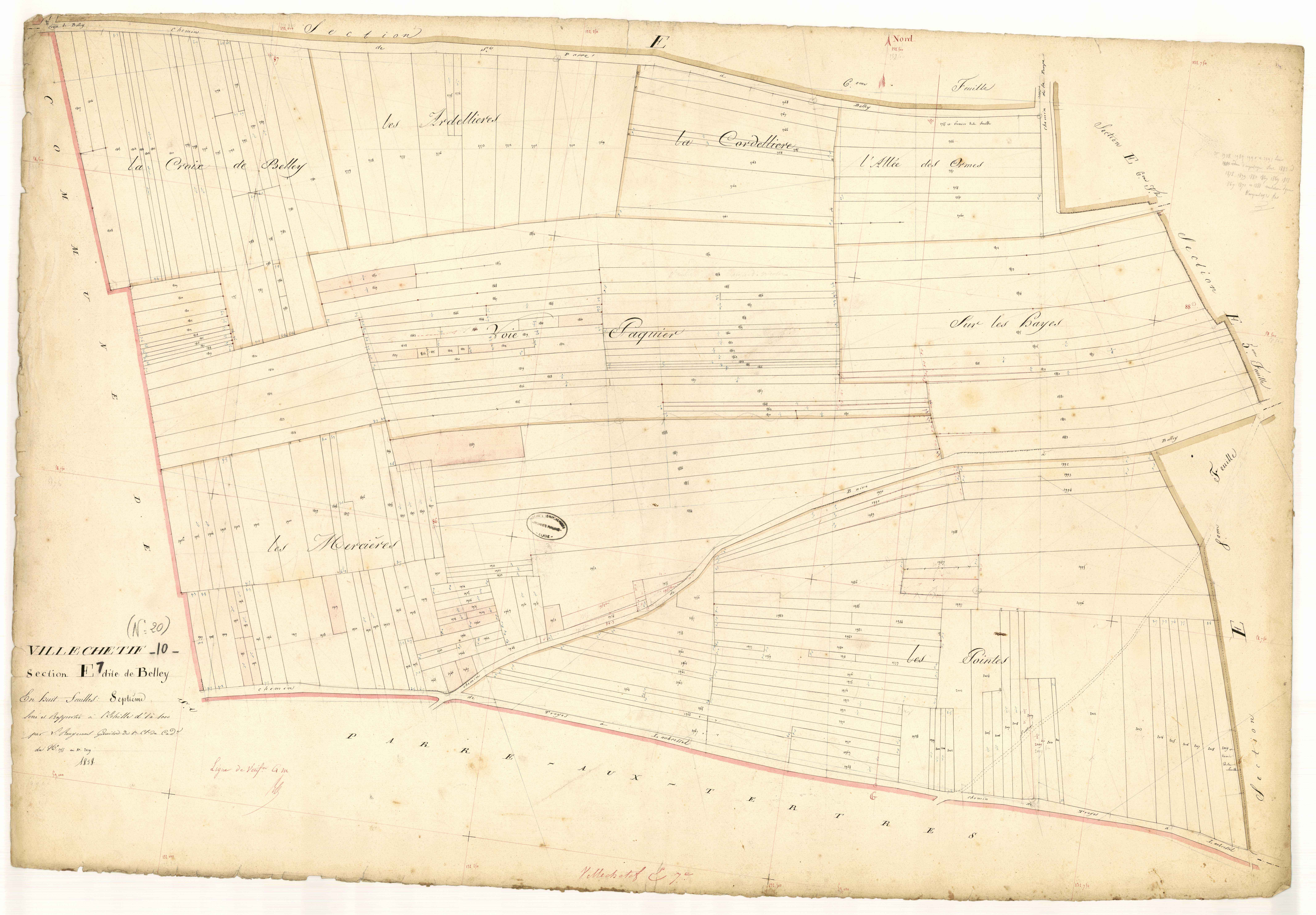 Villechétif, section E dite de Belley, feuille n°7, parcelles n° 1755-2019