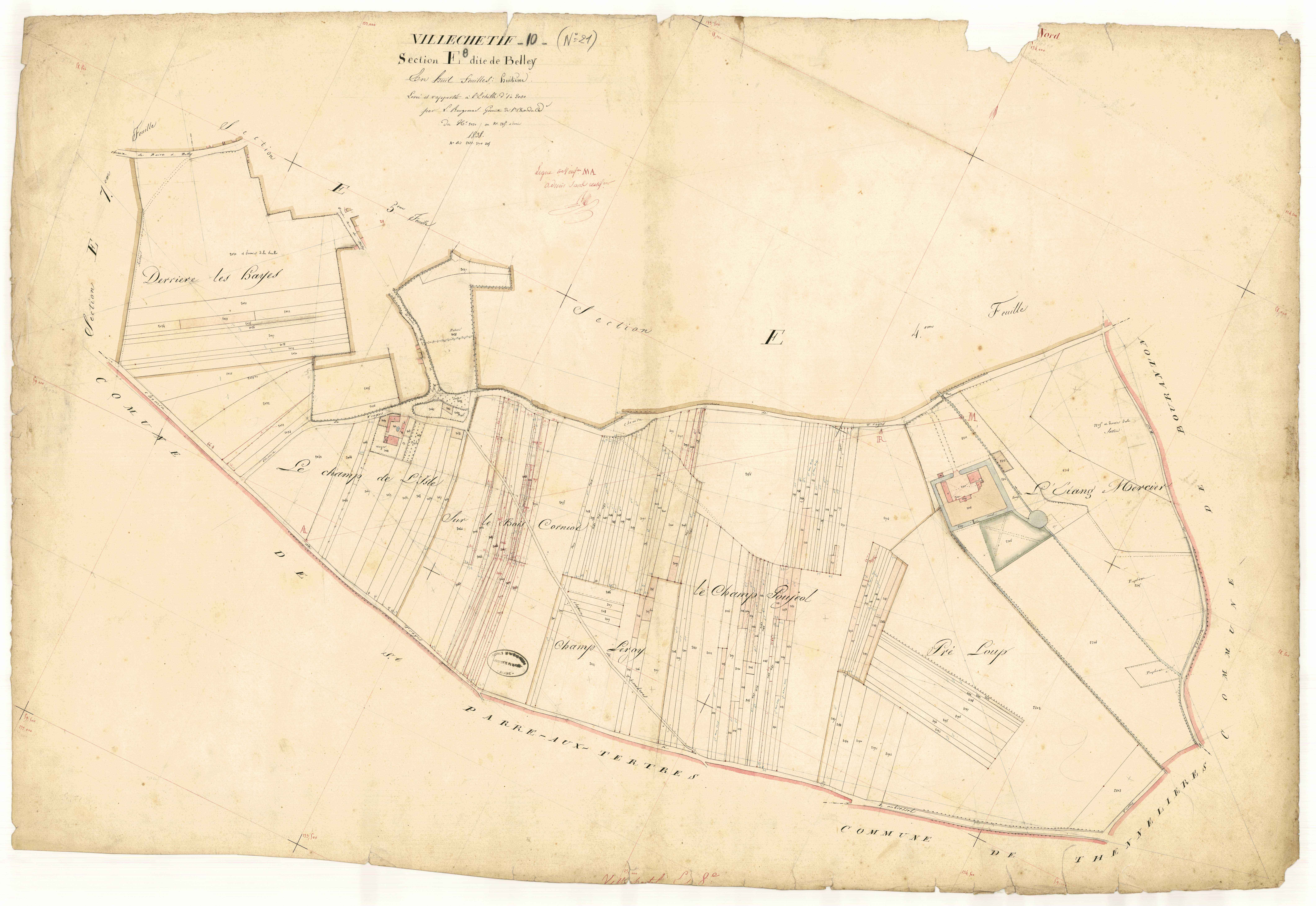 Villechétif, section E dite de Belley, feuille n°8, parcelles n° 2020-2215