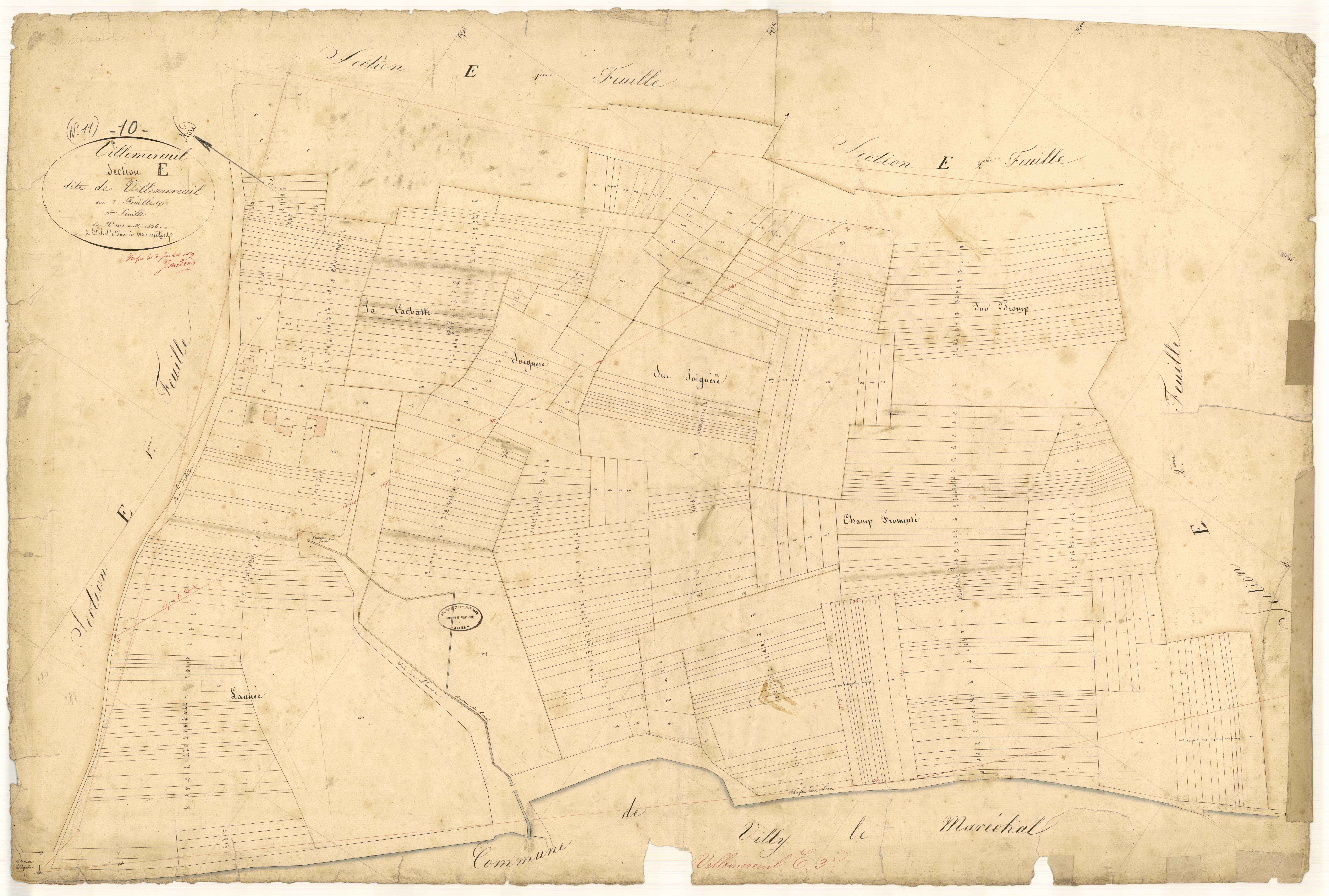 Villemereuil, section E dite de Villemereuil, feuille n°3, parcelles n° 1018-1436